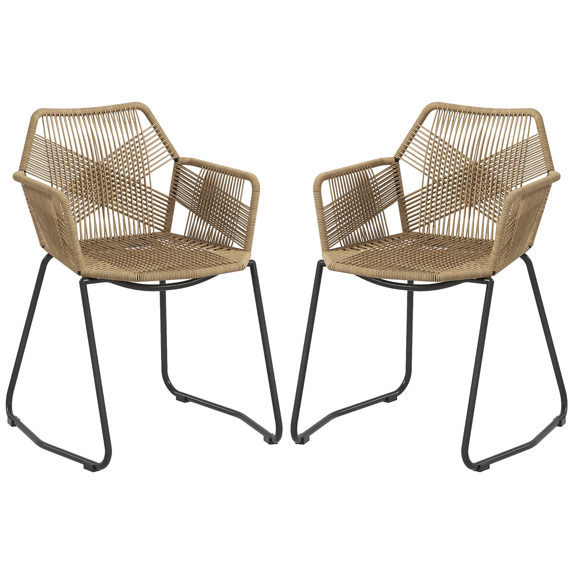 HOMCOM Set von 2 Esszimmerstühlen Design Boho Chic Sitz aus geflochtenem Seil Stahlgestell 56 x 59 x 74 cm