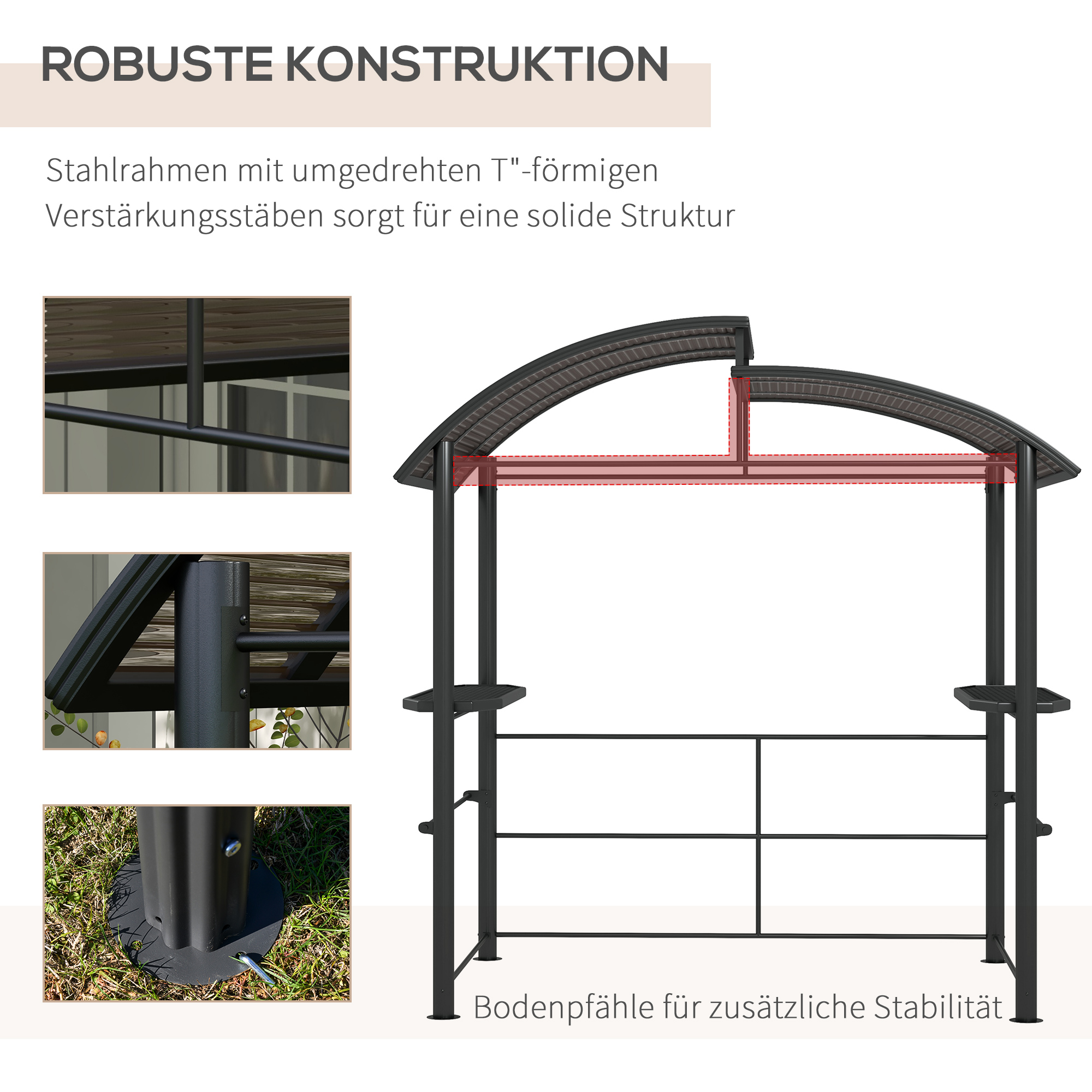 Outsunny Grillpaviljoen Grilldak Grillprieel, weerbestendig, 240 cm x 150 cm x 230 cm, Geelbruin + Donkergrijs