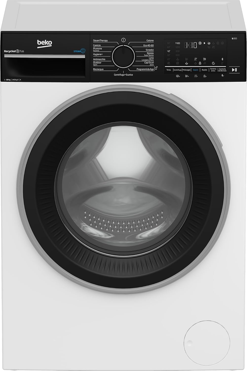 Beko - AMBT3104S - Lavatrice standard 10 kg, classe A, 1400 giri, inverter, display touch, oblò nero, display touch