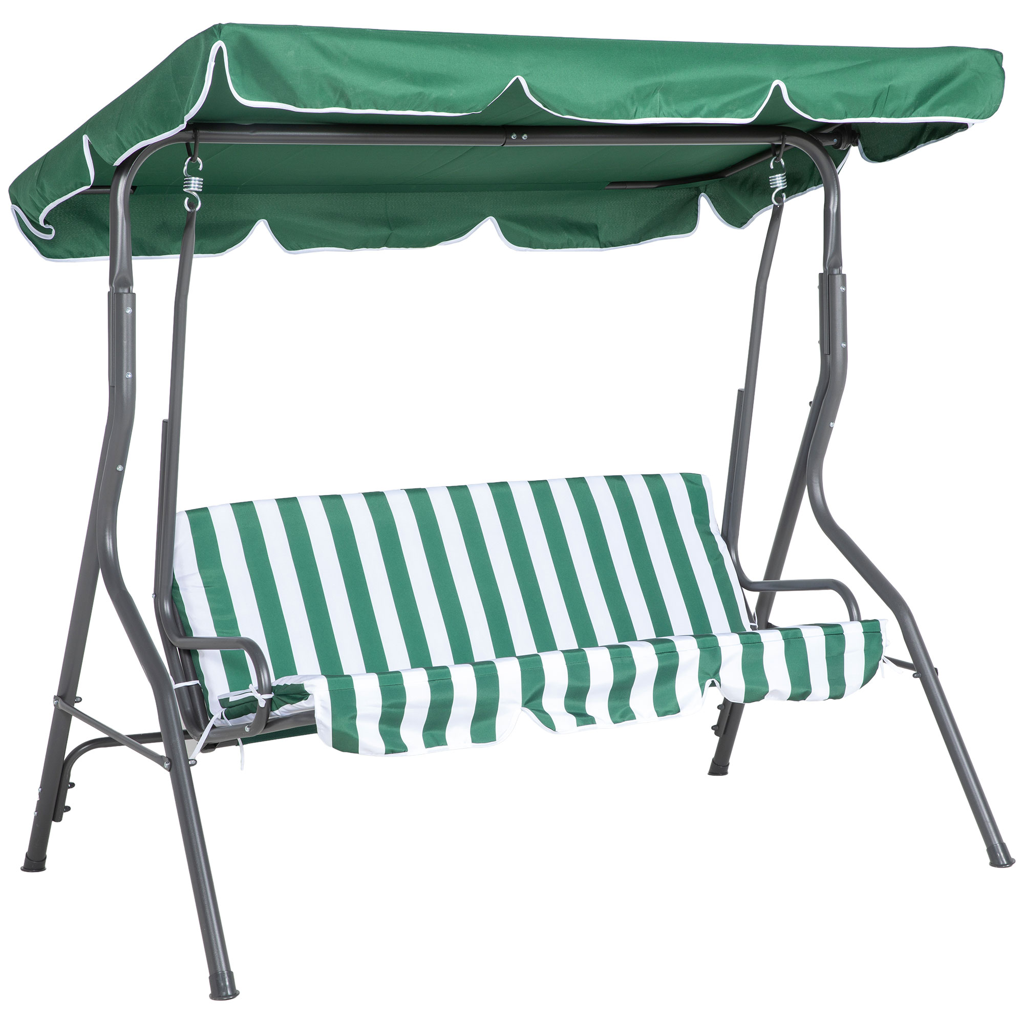Outsunny Gartenwippe 3-Sitzer, Terrassenwippe mit verstellbarem Sonnendach, Streifenmuster 1,7 x 1,1 x 1,53 m Grün