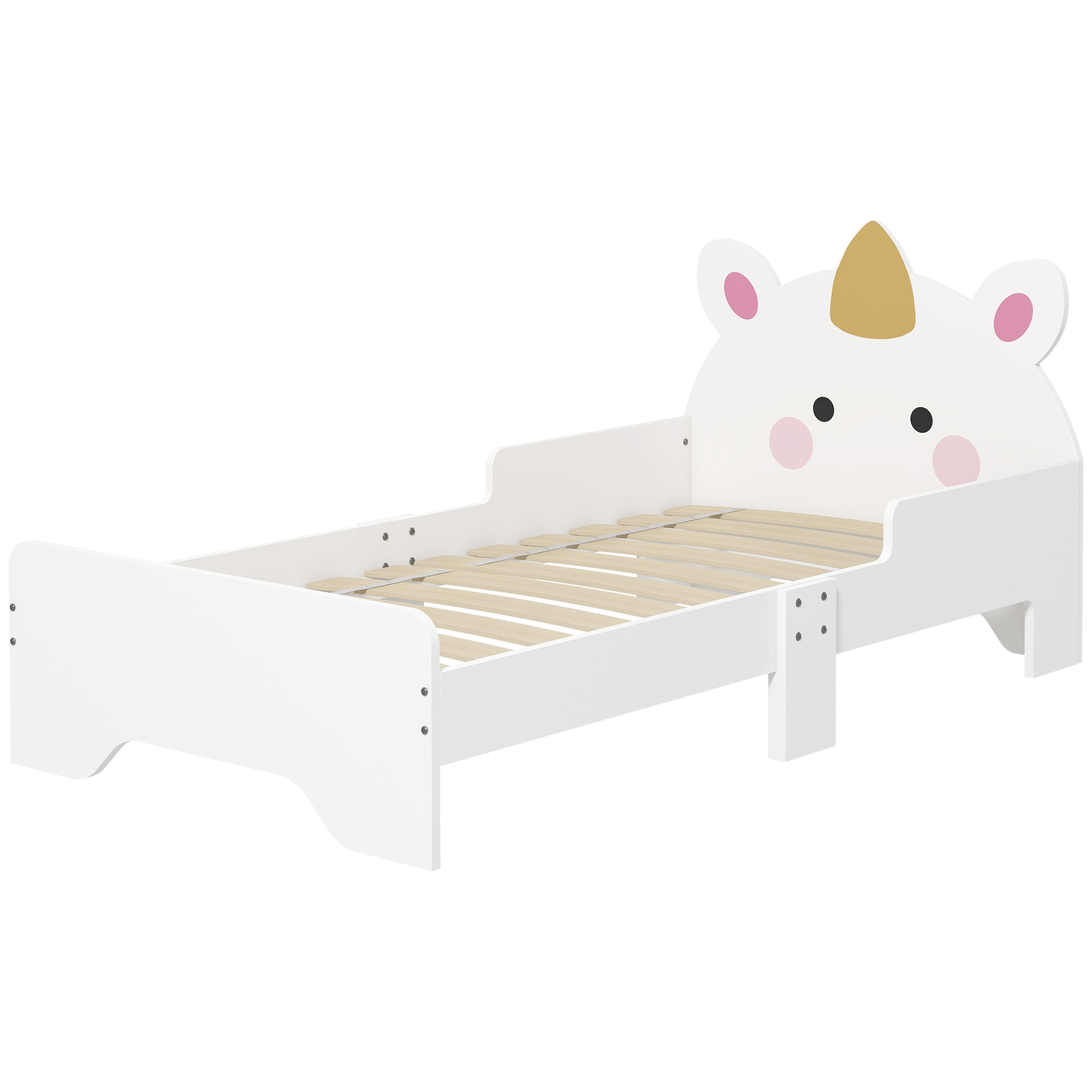 ZONEKIZ Kinderbett Kinderbett Einhorn-Design 3 bis 6 Jahre inkl. Lattenrost Tragkraft 80 kg 143 x 74 x 67 cm Rosa