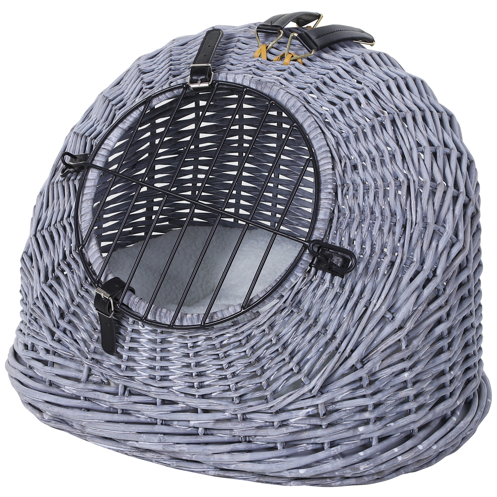 PawHut Transportkorb Transportbox für Katzen Hunde, Korbhöhle mit Gitter,Katzenhaus aus Weide, Katzenkorb, Weidekorb, Grau, 47 x 35 x 35 cm