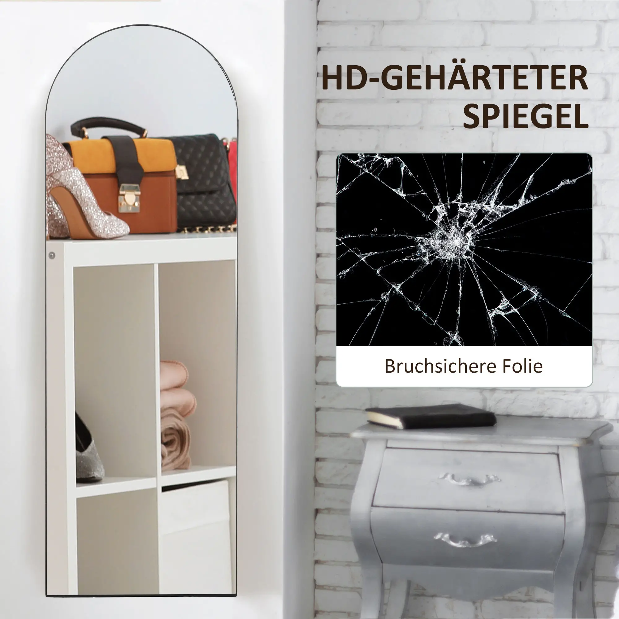 HOMCOM Standspiegel Bogen Ganzkörperspiegel Splitterschutz