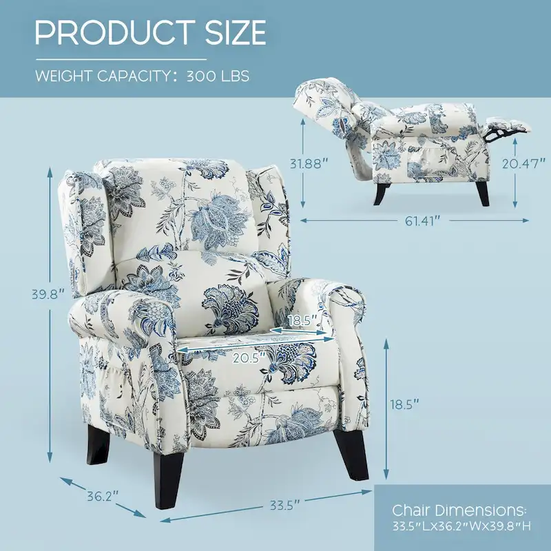 Manual Pushback Recliner Adjustable Accent Chair Wingback Armchair Set of 2