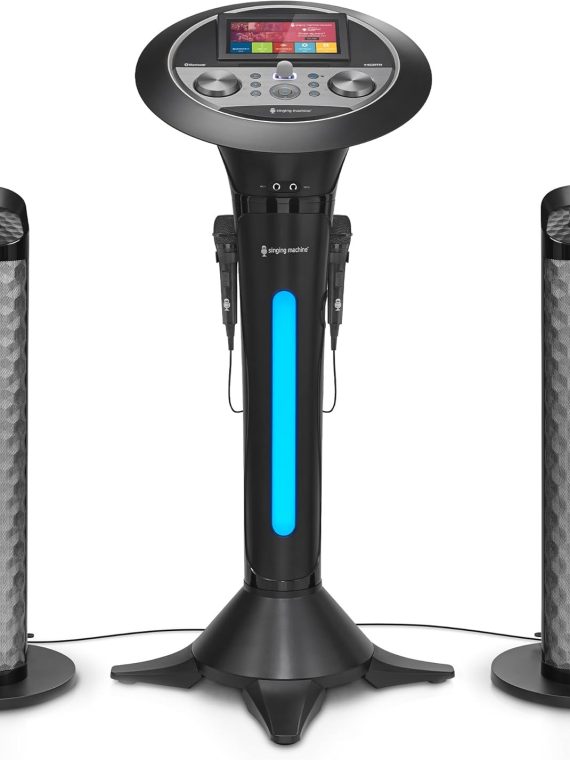 Singsation Portable WiFi Karaoke Machine for Adults &ndash; Black Pedestal with 7&rdquo; Touchscreen, Built In Speaker, Bluetooth, Recorder & 2 Wired Microphones