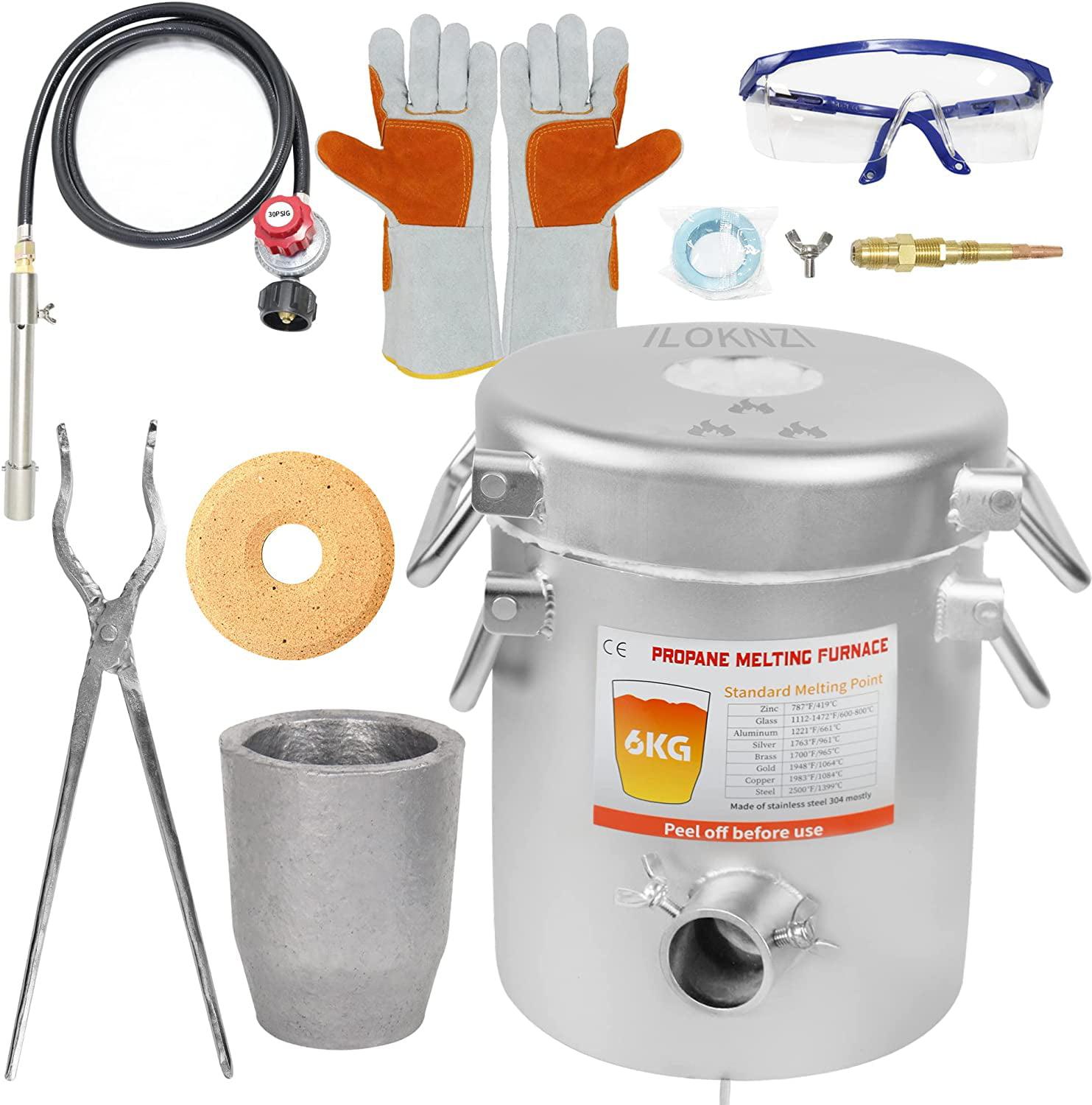 XCHENBI Propane Melting Furnace Kit, 6kg Graphite Crucible, 2372°F, Steel, Includes Goggles & Gloves, Metal Smelting Tool