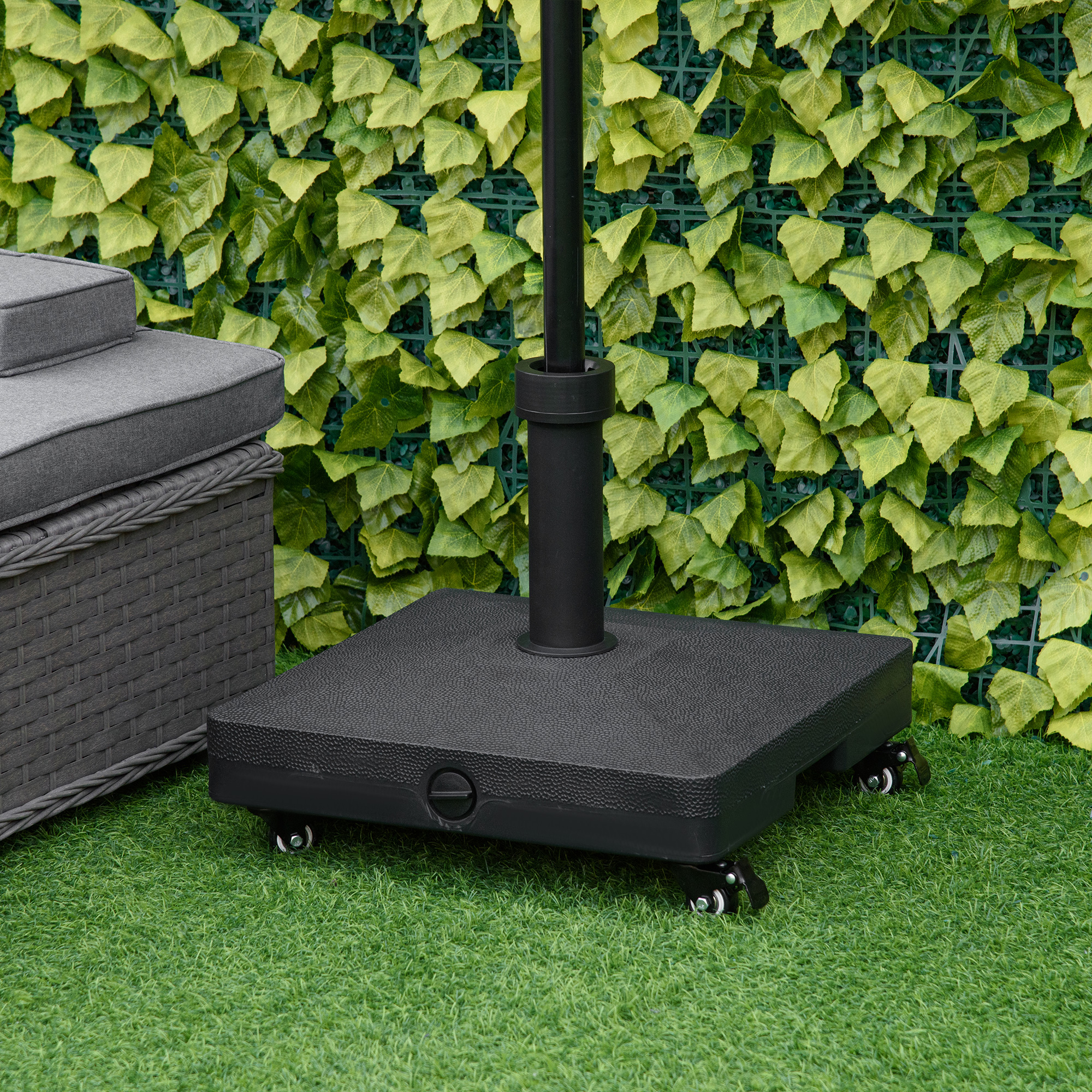 Outsunny Sonnenschirmständer befüllbar bis 20 kg Sonnenschirm mit Roller Schirmständer für Schirmstangen 38/48 mm Sonnenschirmfuß für Garten Terrasse Balkon Schwarz