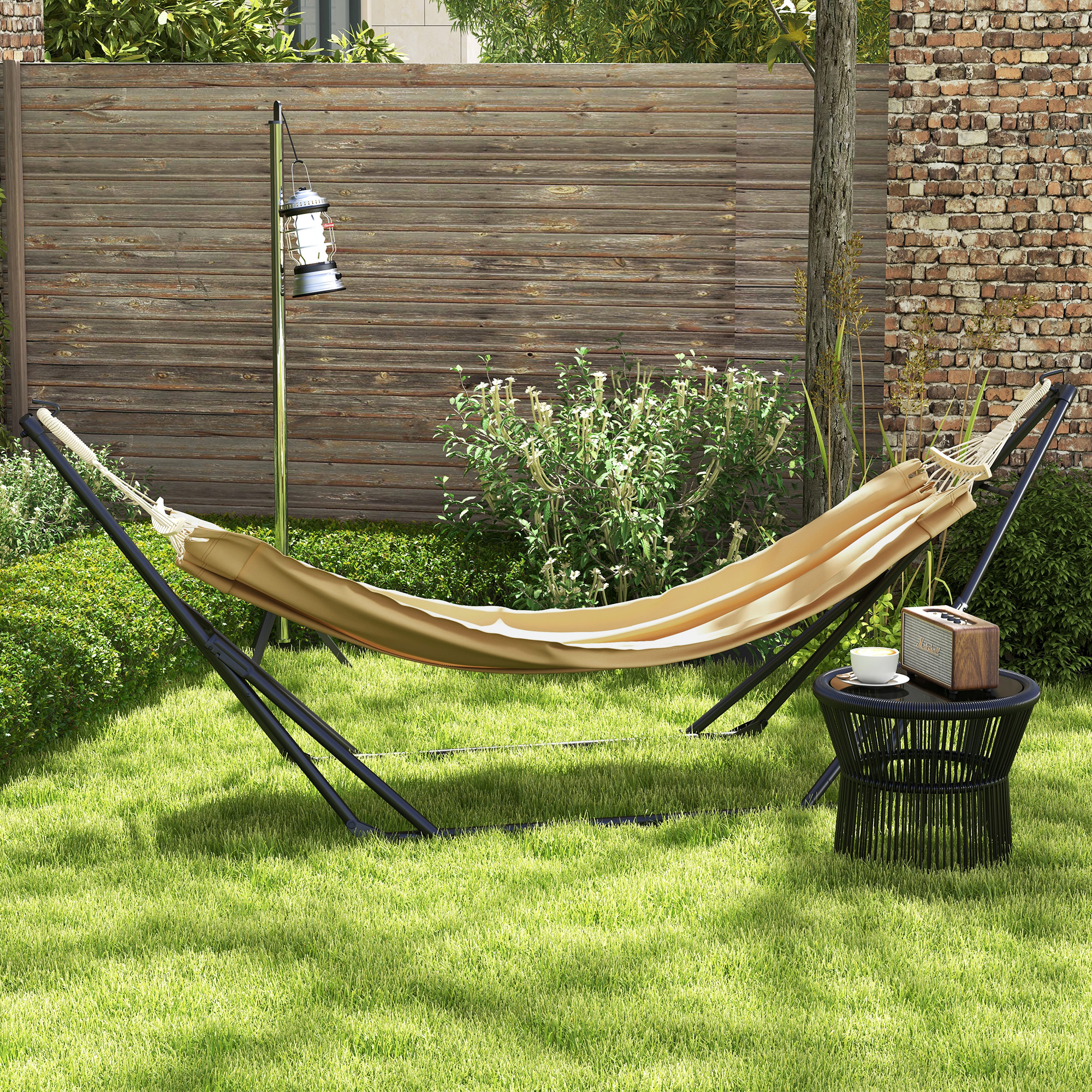 Outsunny Faltbares Stahl-Hängemattengestell, 2-in-1 für Hängematte oder Hängesesselfahrrad, inkl. Transporttasche 263L x 89B x 100H cm