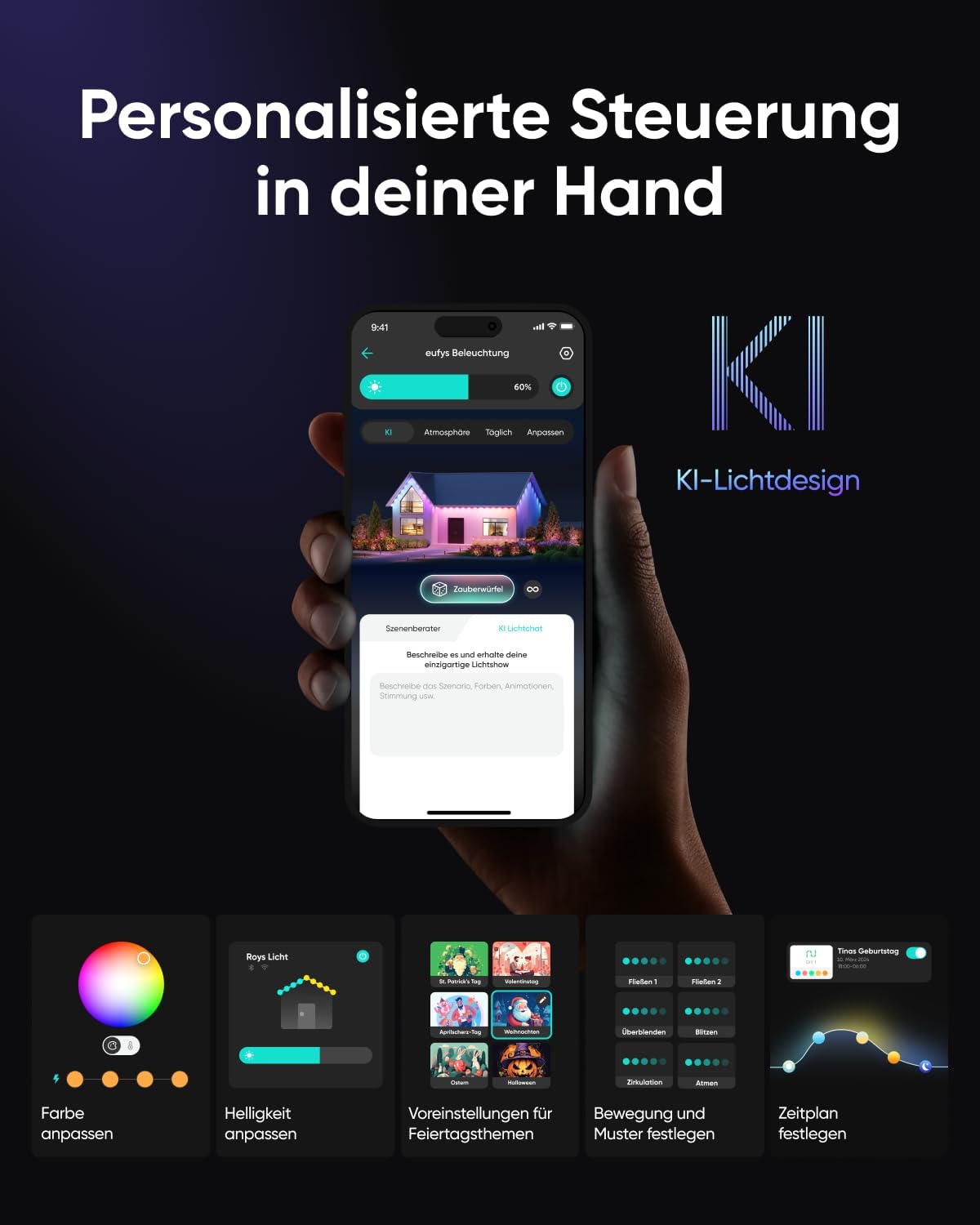 eufy Außen-Wegeleuchten E10, 4er-Pack, Smarte Verkabelte RGBWW LED Leuchten, IP65 wasserdich für Garten & Terrasse, Steuerbar mit Alexa & App, Endlose KI-Lichtthemen für Feste, Kamera-Integration