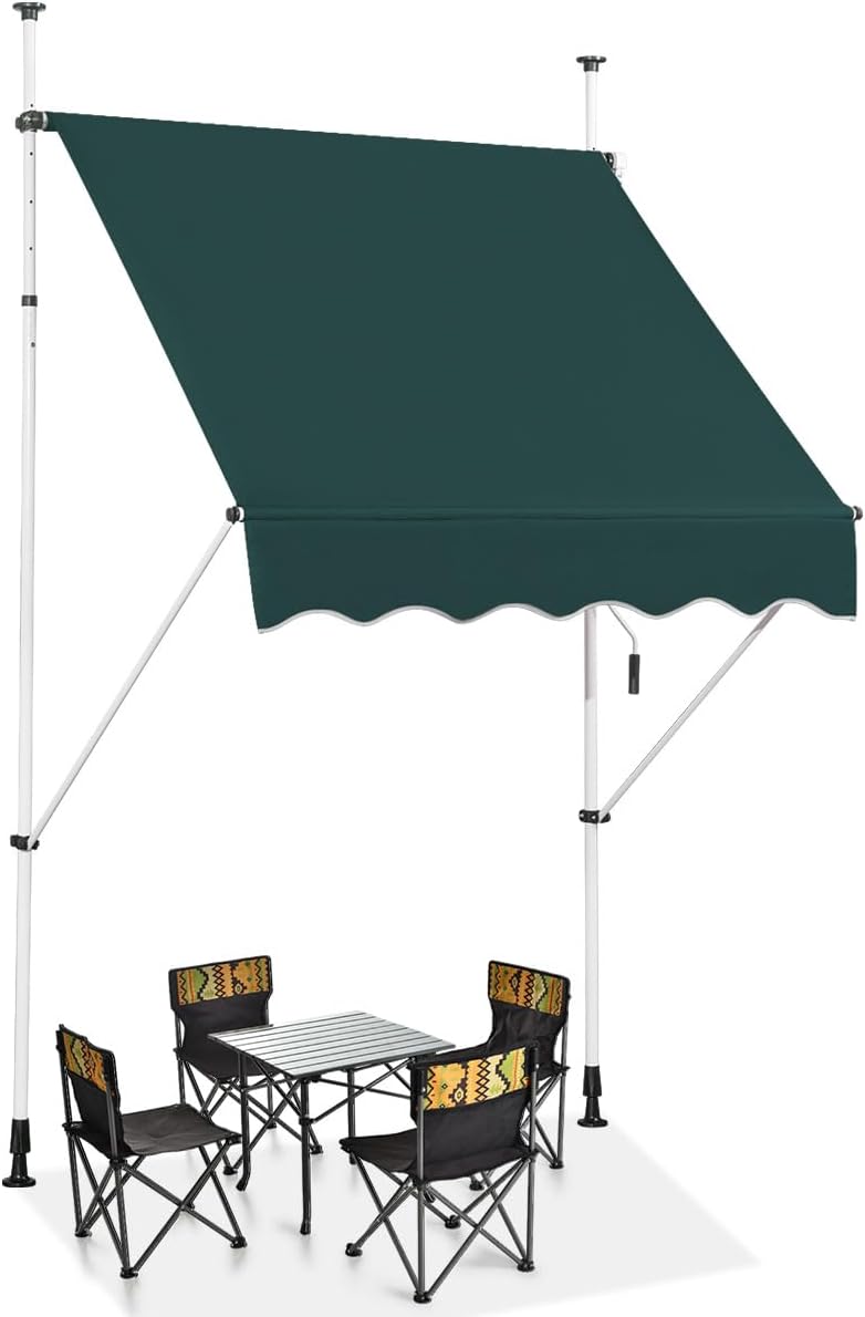 COSTWAY Tenda da Sole per Balcone, Tenda da Sole a Morsetto per Esterno, Regolabile in Altezza, Telaio Telescopico Senza Forare, Telo Resistente ai Raggi Solari (250 cm, Beige)