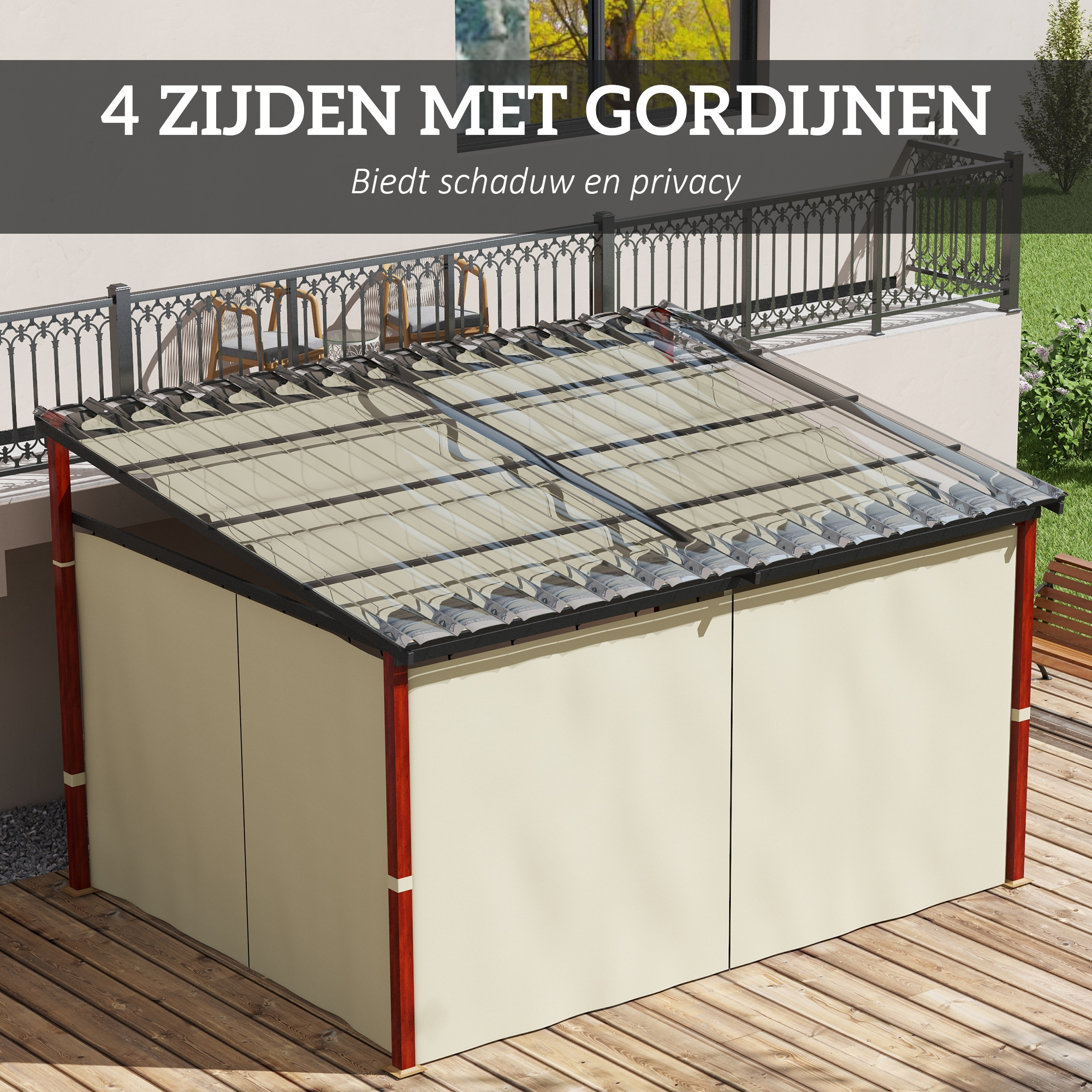 Outsunny Verstelbare Tuinprieel, Weerbestendig, Inclusief Bevestigingsmateriaal, Beige