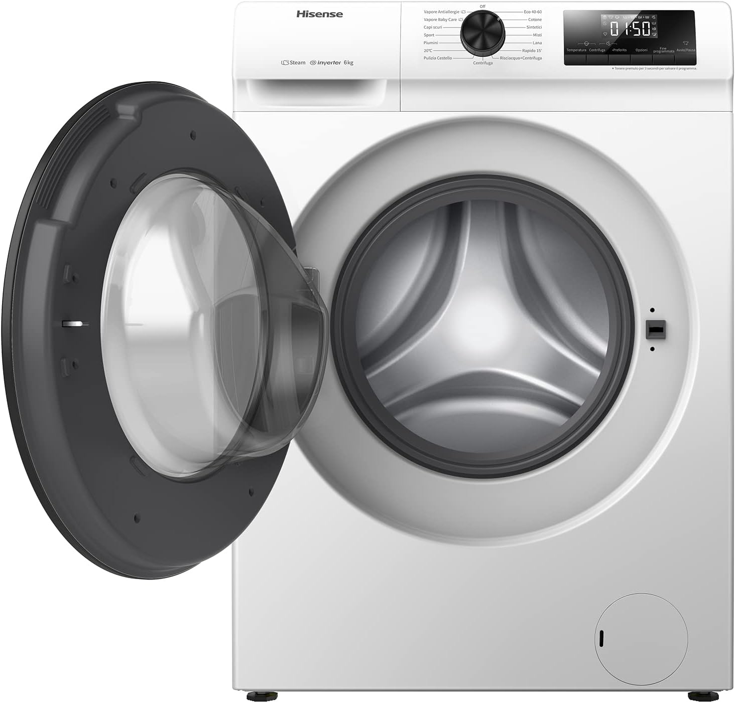 Hisense WFVB7012EM Front Load Washing Machine 7 kg 1200 rpm 15 Programs Steam LED Display Rapid Program Delay Start Child Lock