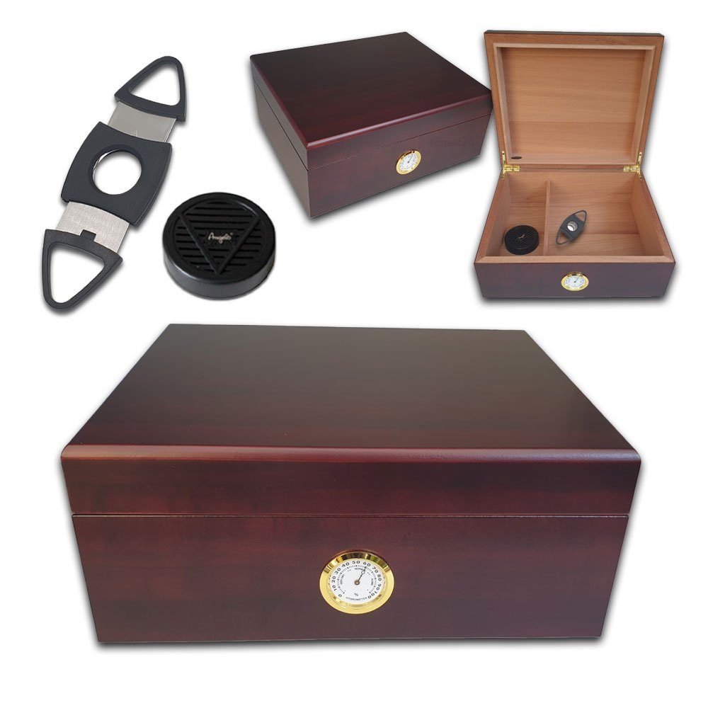 Humidor Set, Mahaghoni Finish, Für ca. 50 Zigarren