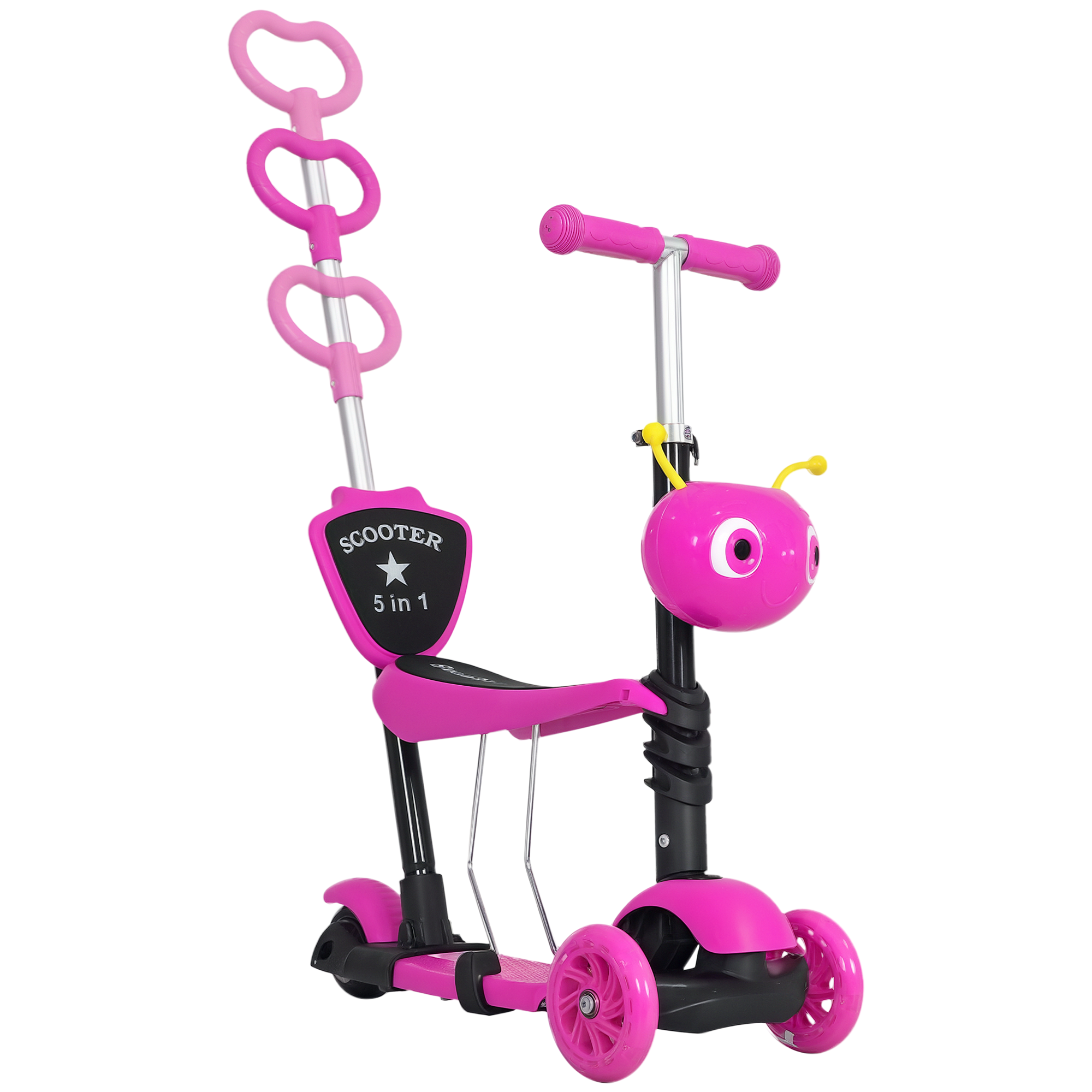 HOMCOM 5-in-1 Kinderroller höhenverstellbarer Tretroller Cityroller Scooter Kinder Roller Kickboard Lenker Teleskoprohr Rosa 62 x 25 x 72,5 cm