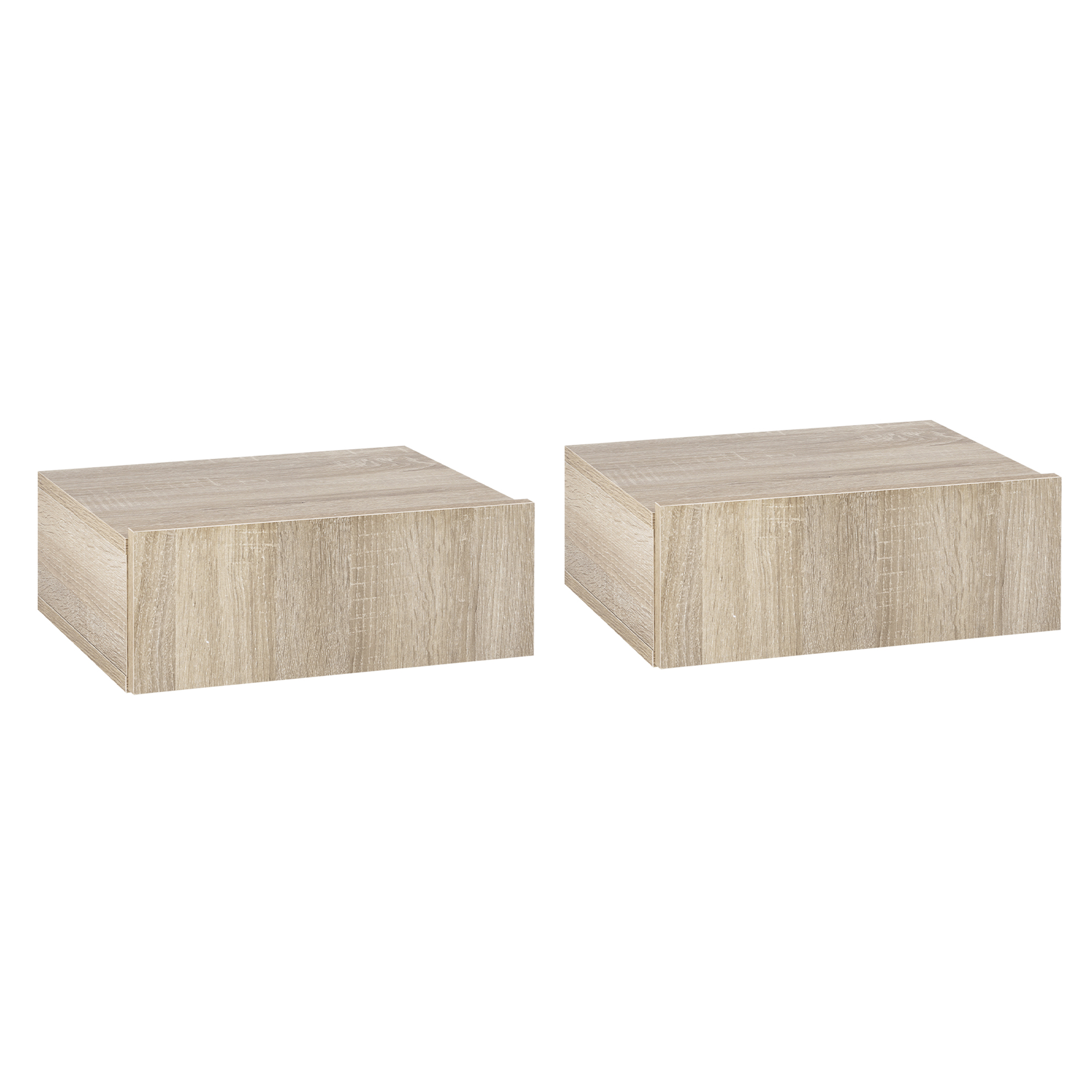 HOMCOM Set von 2 Wand-Nachttischen - Set von 2 Nachttischen - Schublade, Tablett - Spanplatten Eichenoptik