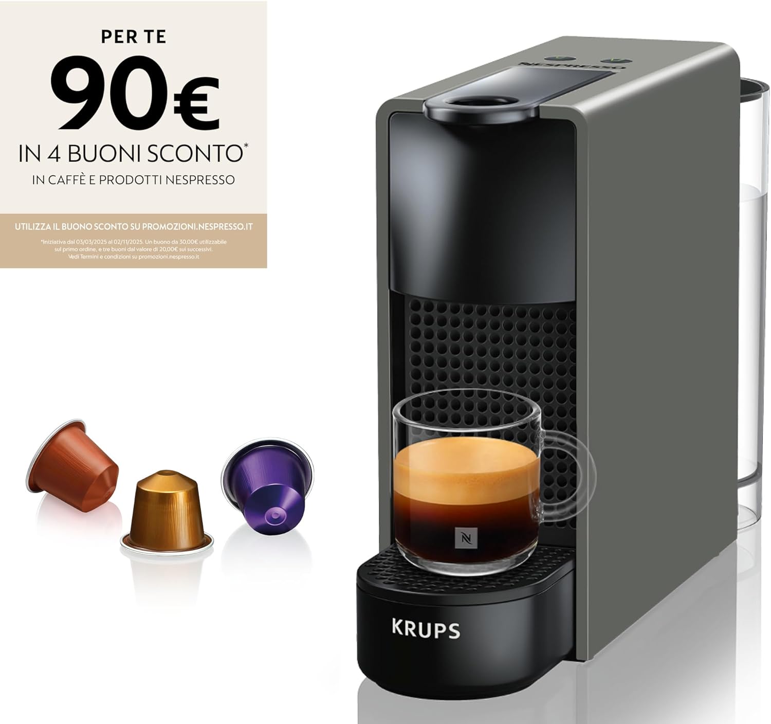 Krups Nespresso Essenza Mini XN1101, Coffee Machine, Nespresso Capsule System, Water Tank 0.6L, White