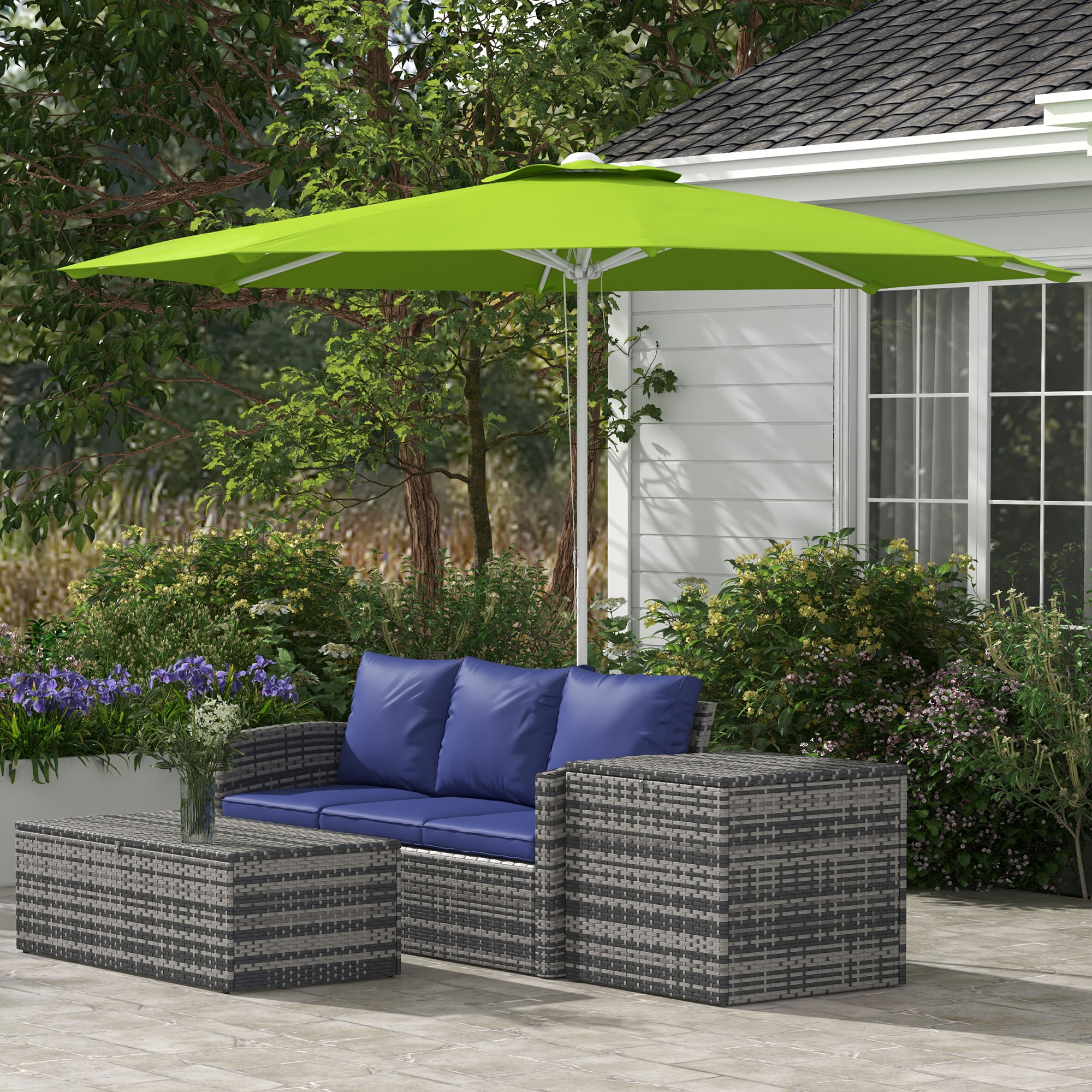 Outsunny Achteckiger Sonnenschirm für den Garten im Freien Ø3 m 2 Höhenverstellbarer hochdichter 180 g/m² Polyesterstoff Grün