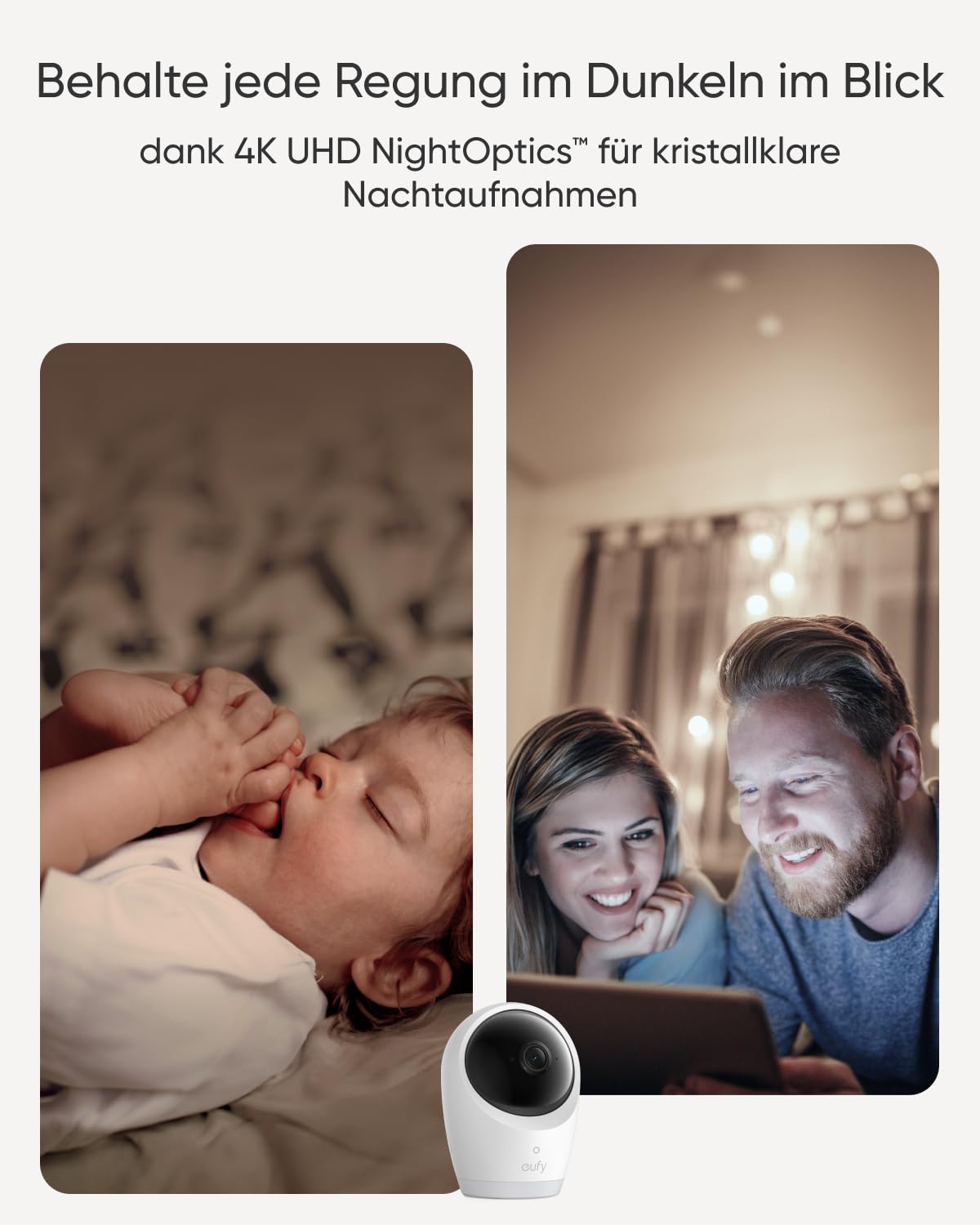 Babyphone mit Kamera E21 4K UHD 330° Schwenk 60° Neigung 8× Zoom Nachtsicht 5000 mAh Akku WLAN App
