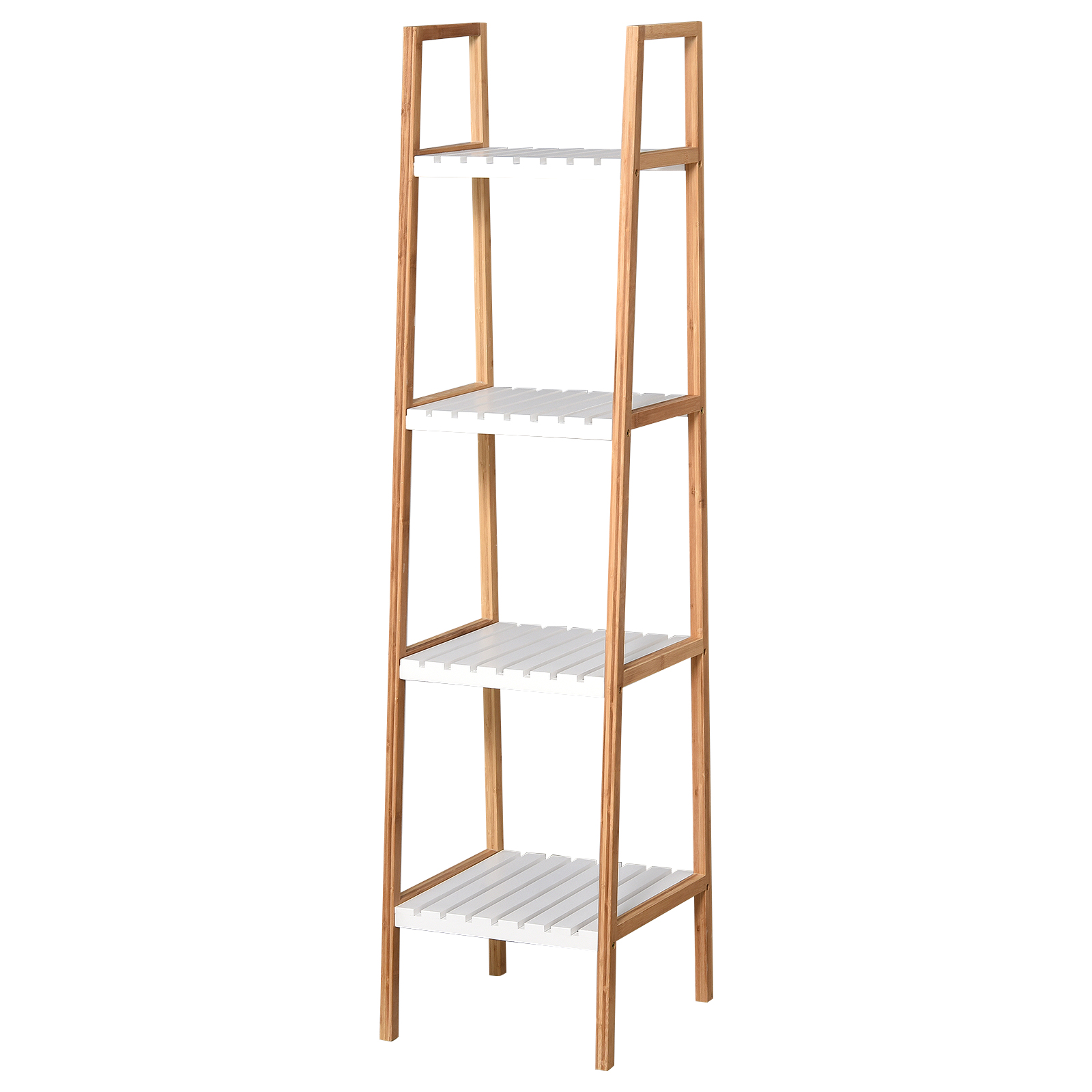 HOMCOM Bambus Badezimmerregal mit 4 Lattenregalen Maße 35B x 36T x 138H cm Kiefernholz Weiß