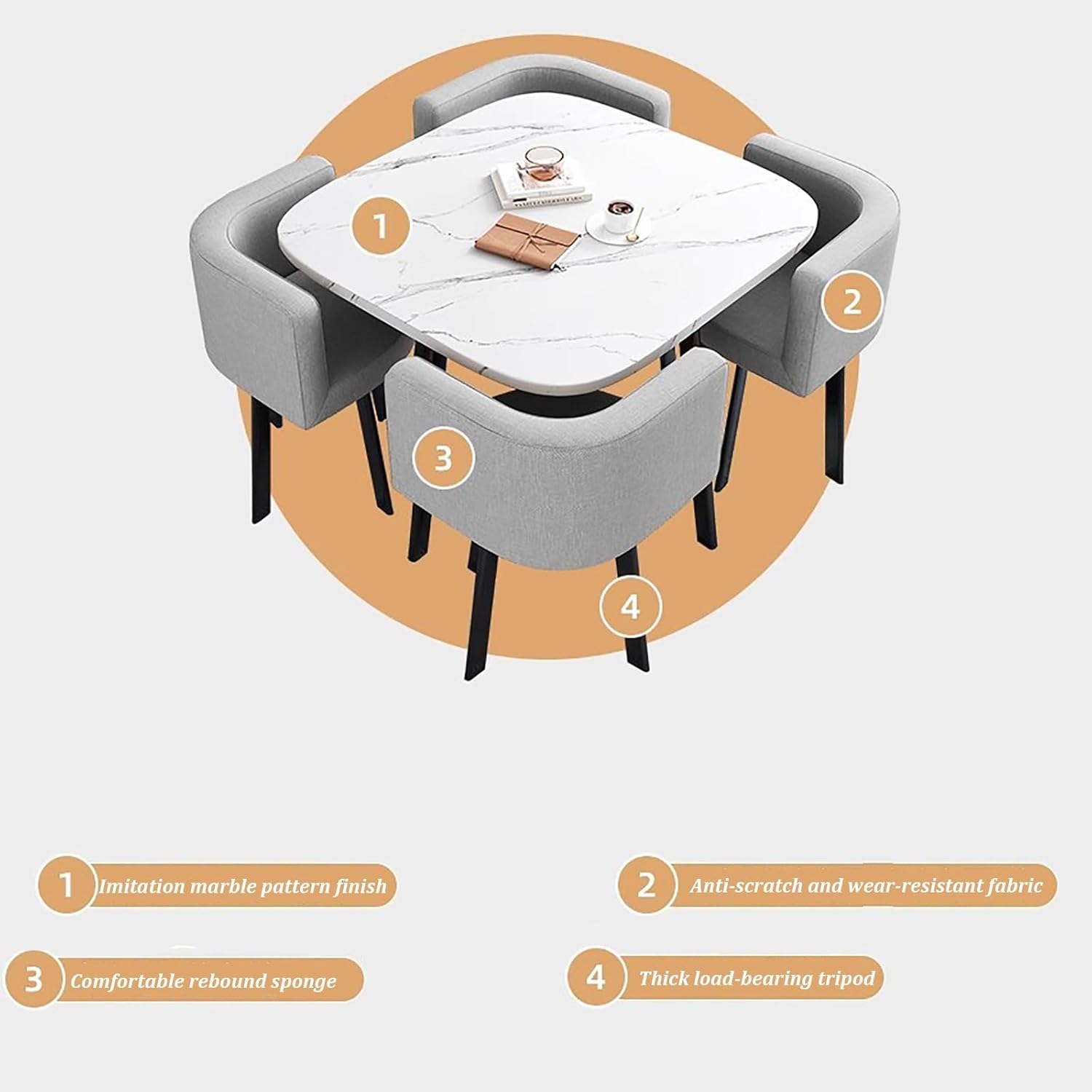 Set da pranzo compatto con tavolo pieghevole regolabile per 4 tavoli da cucina rotondi e quadrati salvaspazio con sedie, comodino versatile per casa e ufficio