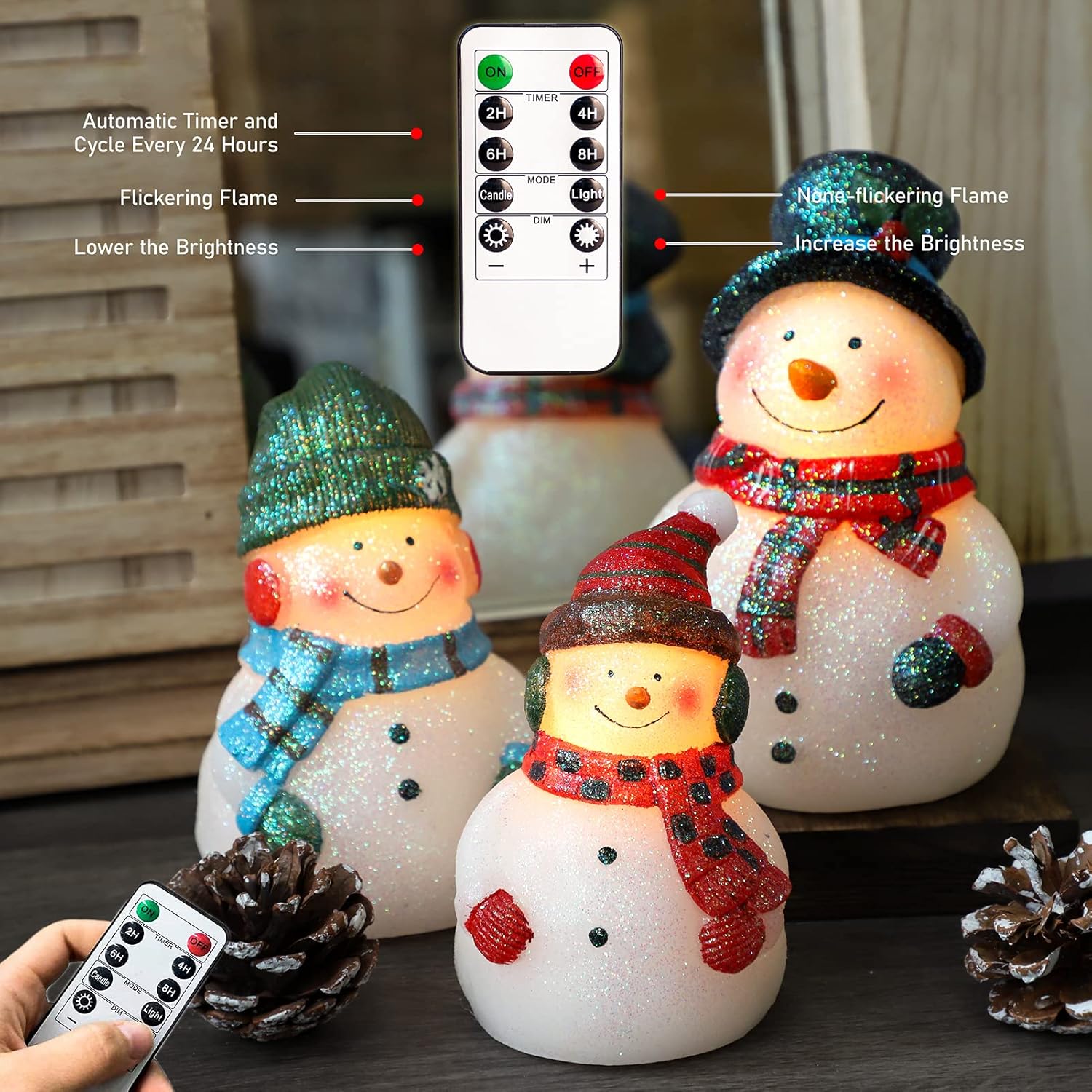 Weihnachten LED flammenlose Kerzen, Schneemann Neuheit Beleuchtung Batteriebetriebene Fernbedienung, Echtwachs LED Flackernde Kerzen Dekorativ für Urlaub, Schlafzimmer, Party (Schneemann-1)