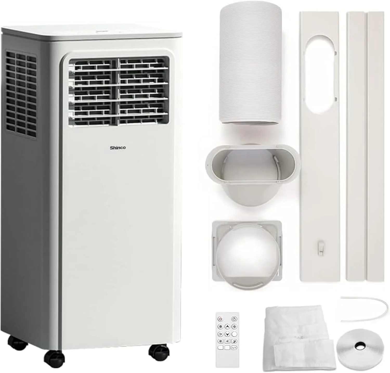 SHINCO Mobiele airconditioning met luchtafvoerslang, 9000 BTU, 2,6 kW, Koelen&Ventileren&Ontvochtigen, Mobiel airco-apparaat met slaapstand, Ruimte tot 22�O, 24-uurs timer