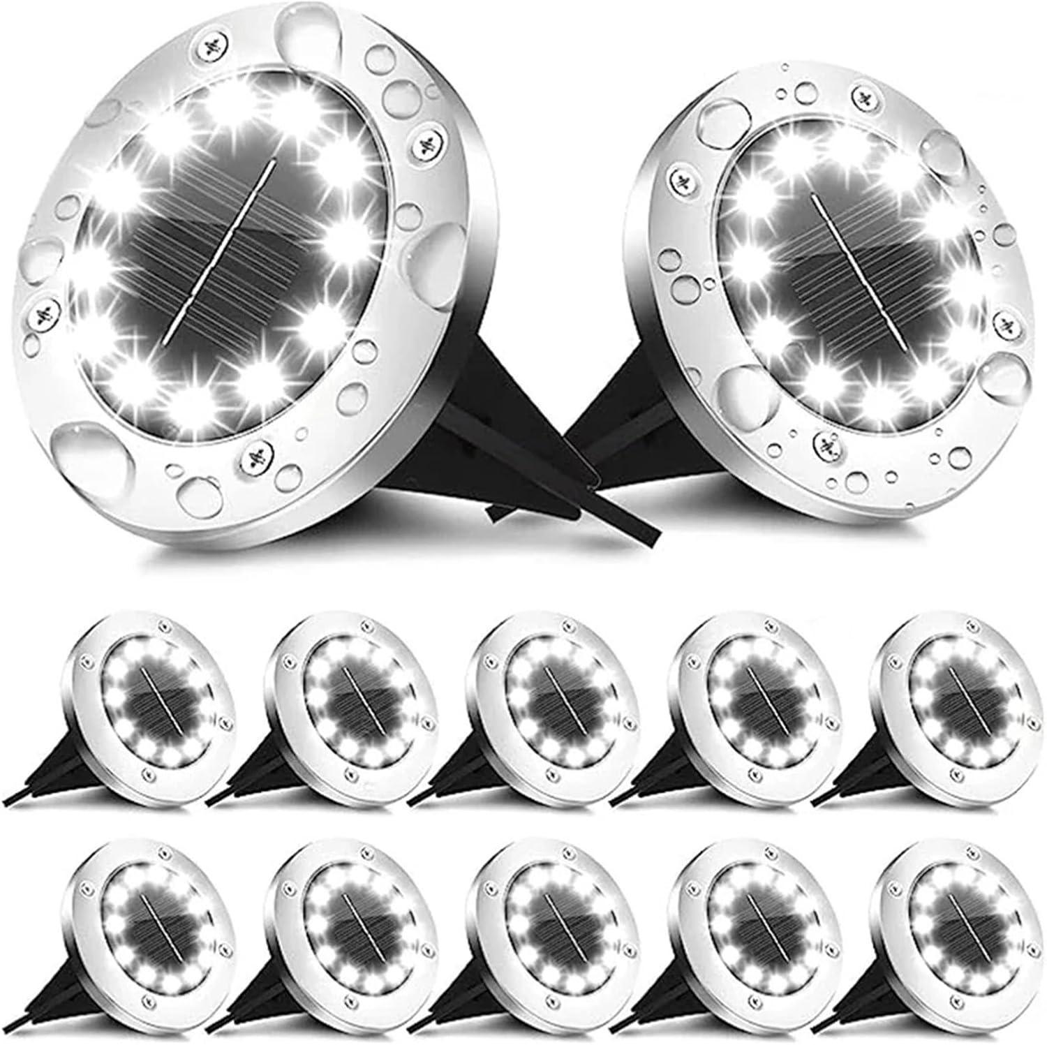 So Gartenleuchten mit 20 LEDs, hell, energieeffizient, für den Außenbereich, wasserdicht, vergraben, also LED-Strahler für Weg- und Landschaftsdekoration, Weiß, 12 Stück