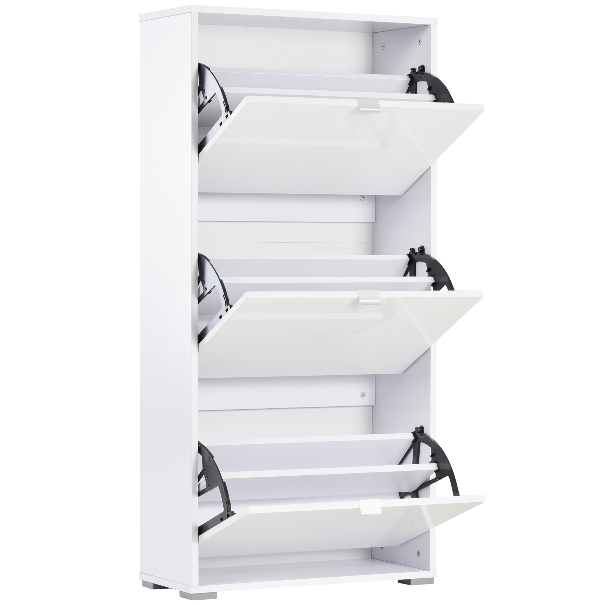 HOMCOM Schuhschrank Schuhschrank 3 aufklappbare Türen 3 Fächer aus Holz 60B x 26T x 124H cm Lackweiß