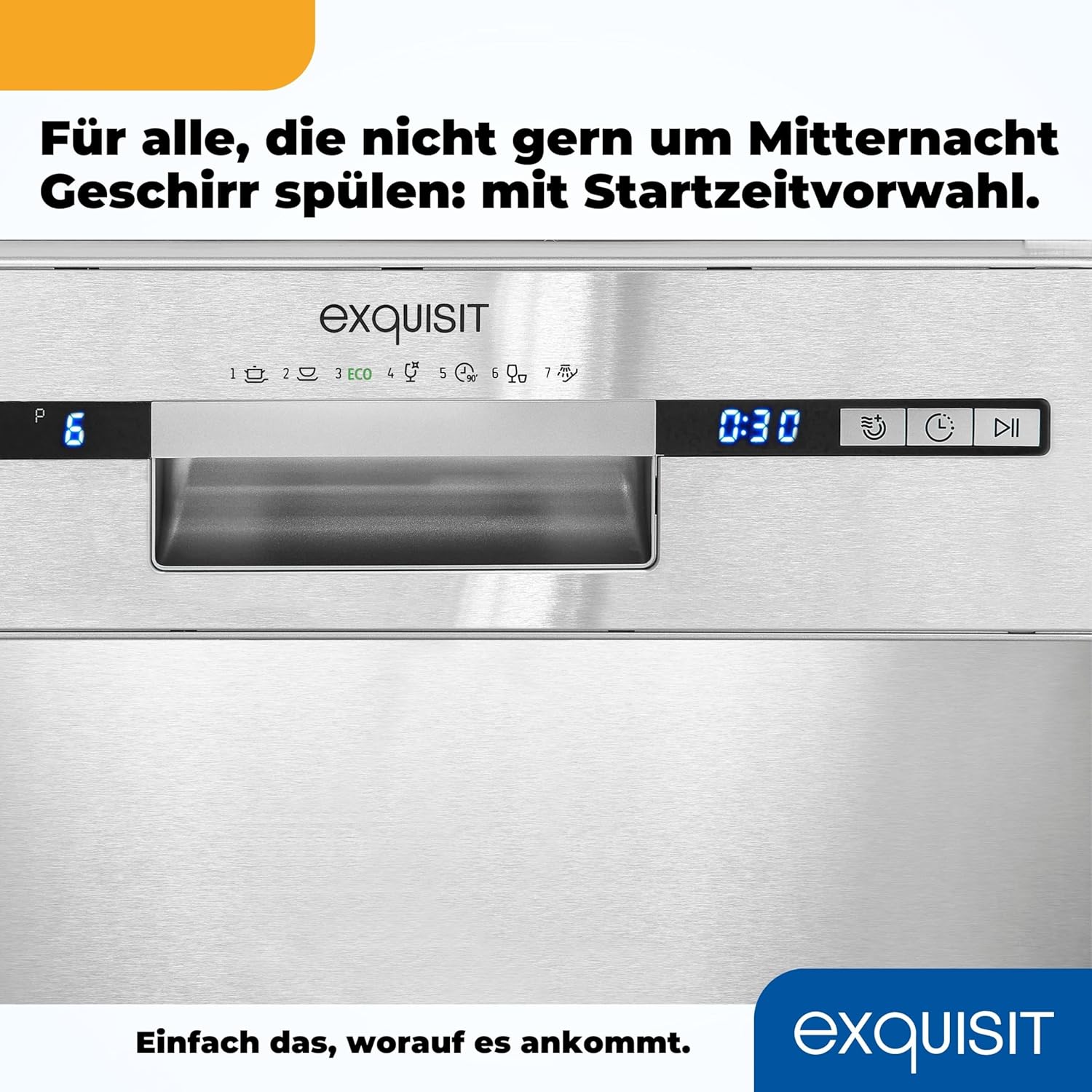 Exquisit Geschirrspüler, Spülmaschine, 45 cm Breite, Teilintegriert, 9 Maßgedecke, 9 Liter, Startzeitvorwahl, ECO-Modus, Geschirrspüler 45 cm, EGSP51009-EB-030E inox
