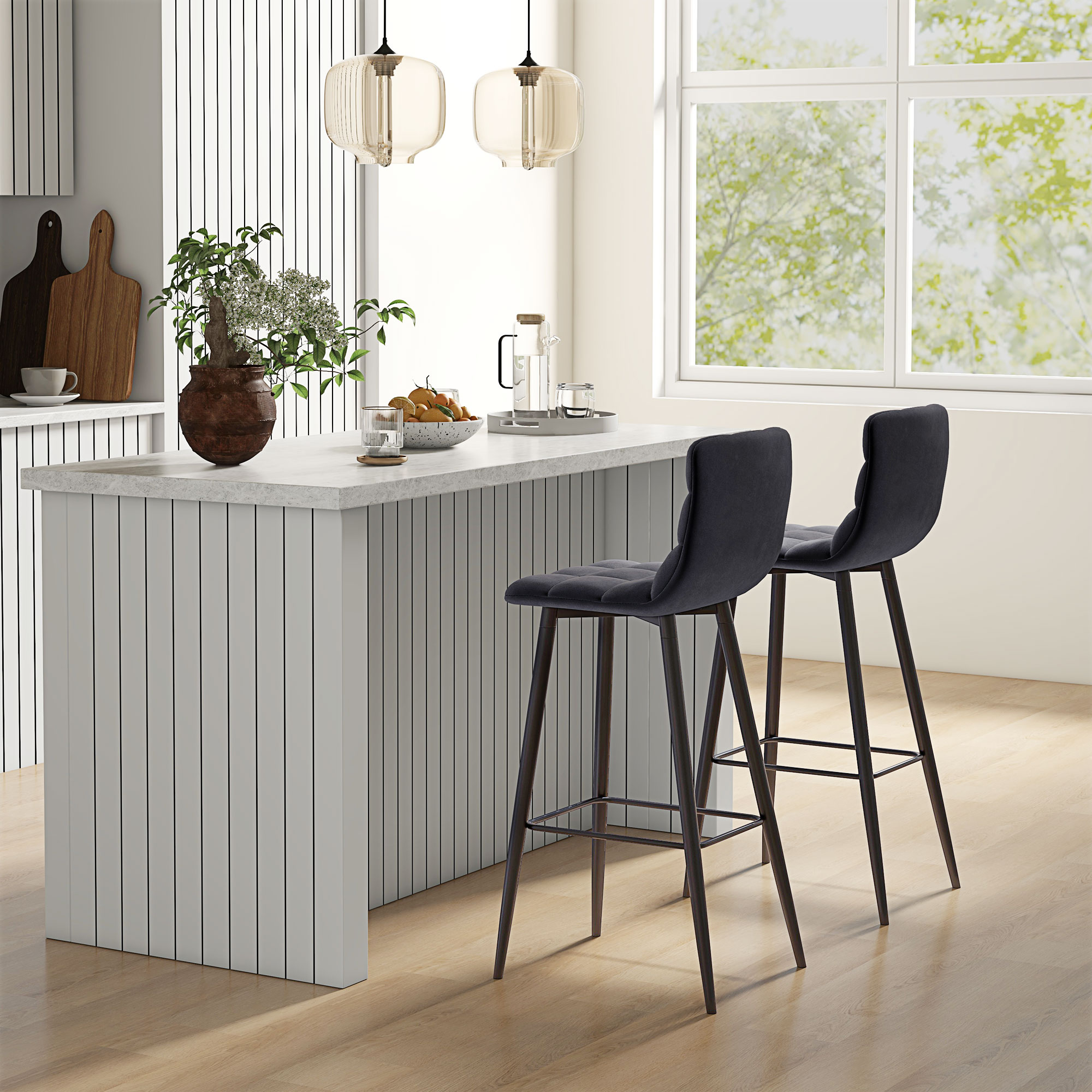 HOMCOM Barhocker Set, skandinavisches Design, Samtbezug, Metallgestell, rutschfeste Füße, Schwarz