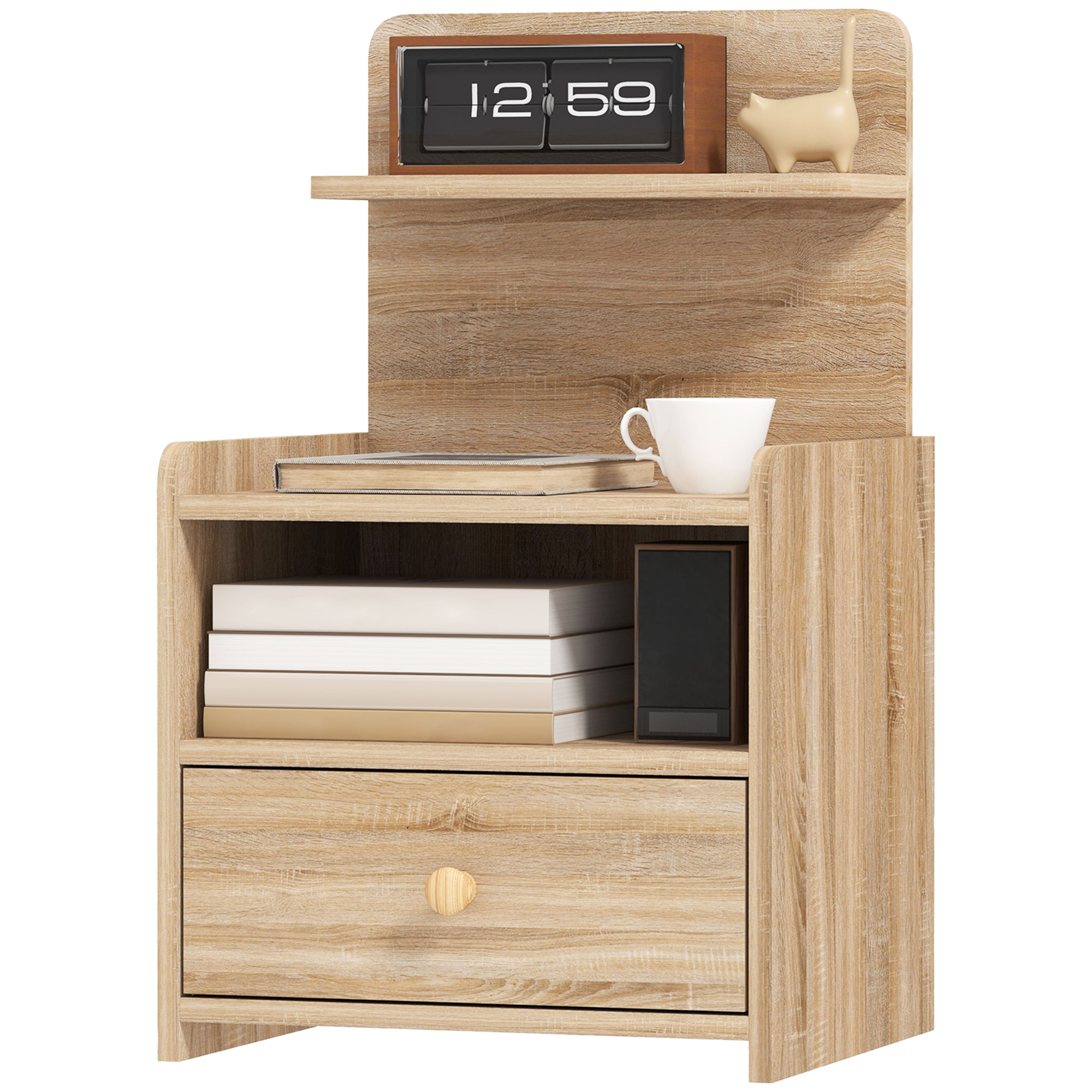 HOMCOM Beistelltisch, Nachttisch mit Stauraum, Spanplatte, kippsicher, modern, Naturholz