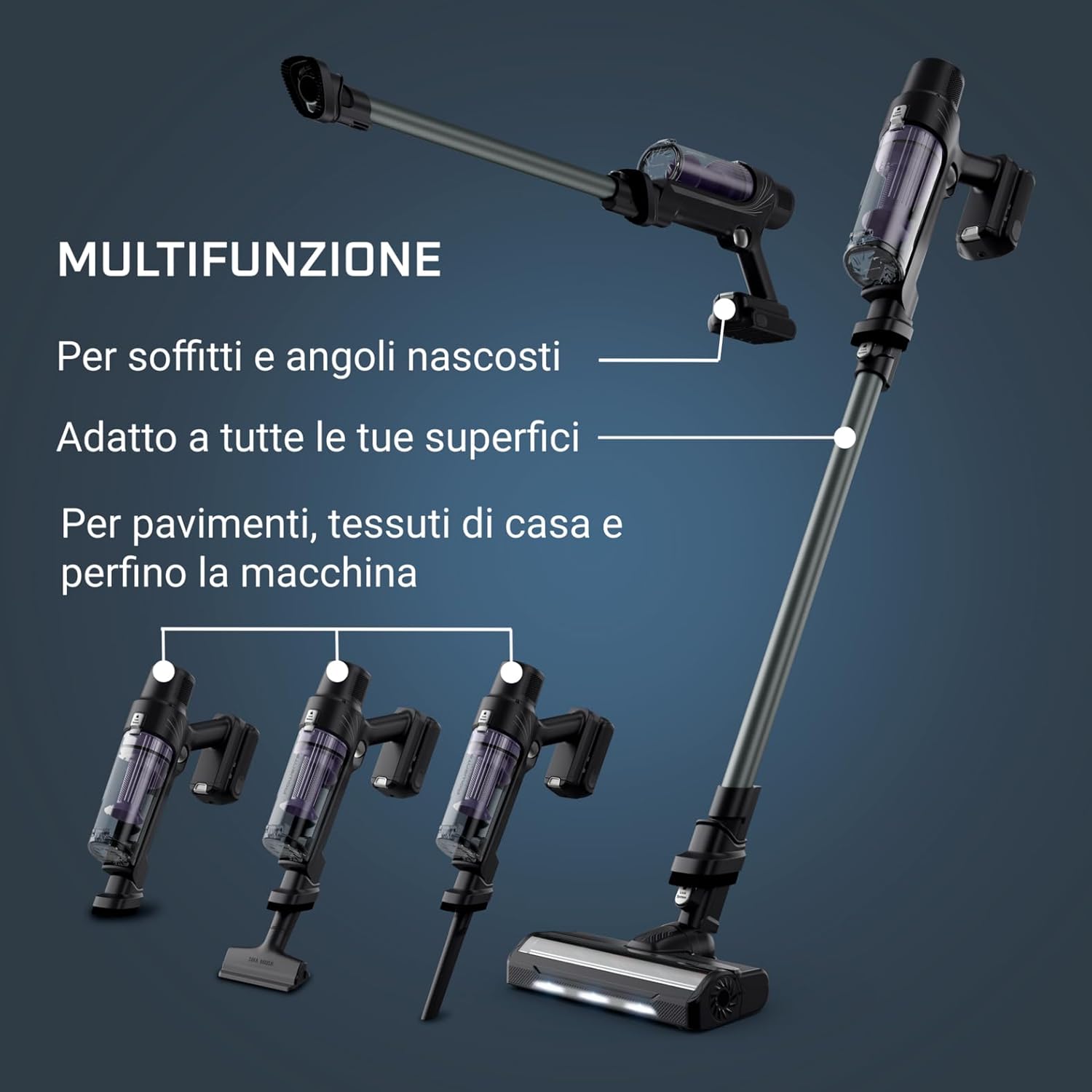 Rowenta X-PERT 7.60 Moo Essential, Aspirapolvere Senza Fili da 140 W, Luci a LED, Pulizia su Tutte le Superfici, Spazzola per Tessuti, Ultraleggero, Batteria a Lunga Durata, Colore Nero, RH6A33