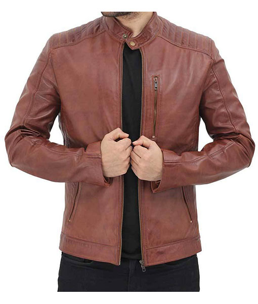 Michael Mens Brown Leather Cafe Racer Jacket