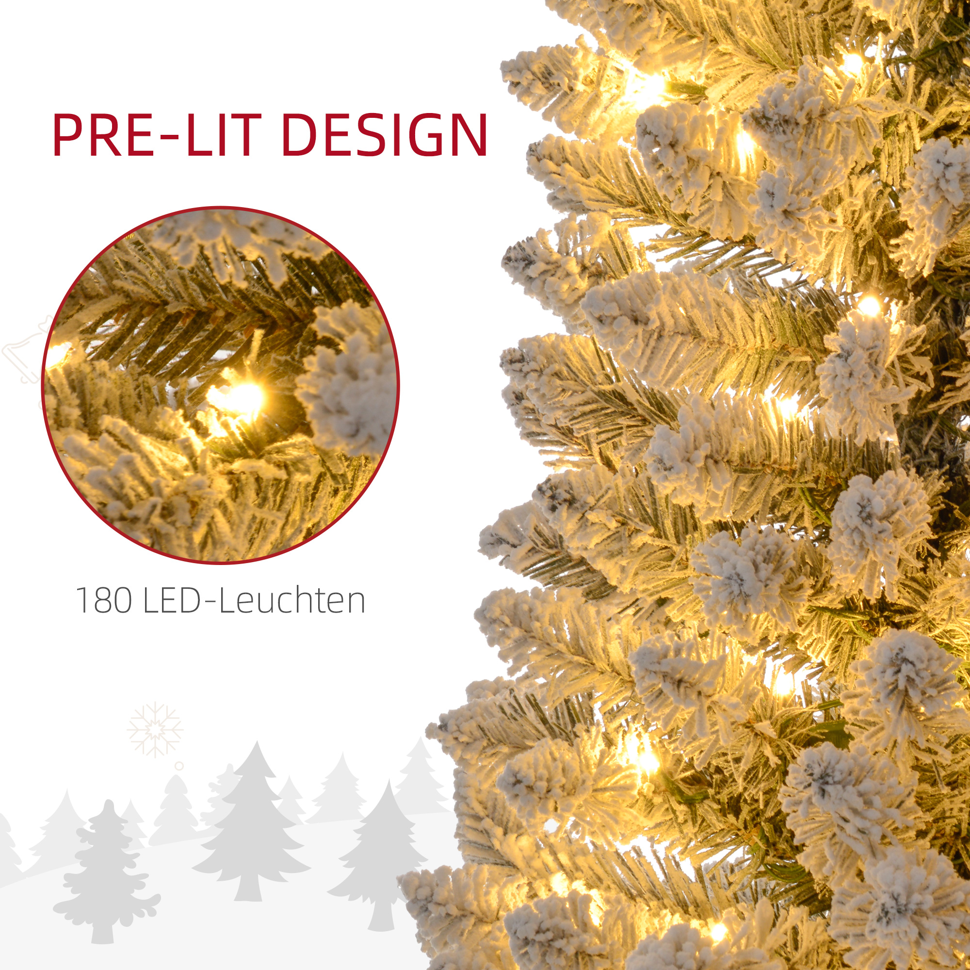 Kerstboom 210 cm, LED-Lichtslinger, Kunststof, Vlamvertragend, Metalen Basis, Groen