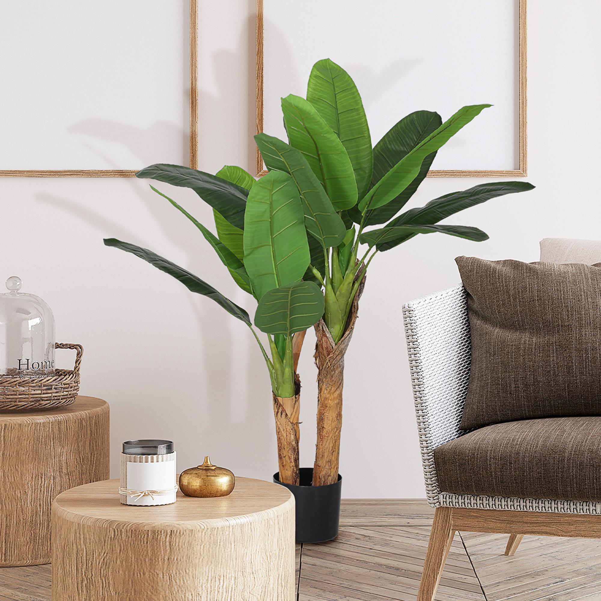 HOMCOM Künstlicher Bananenbaum Hoch 120 cm mit Inklusivem Topf für Innenräume, Grün