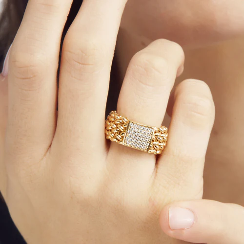 Anello Unoaerre 6206 chicco di riso medio dorato rosa con zirconi