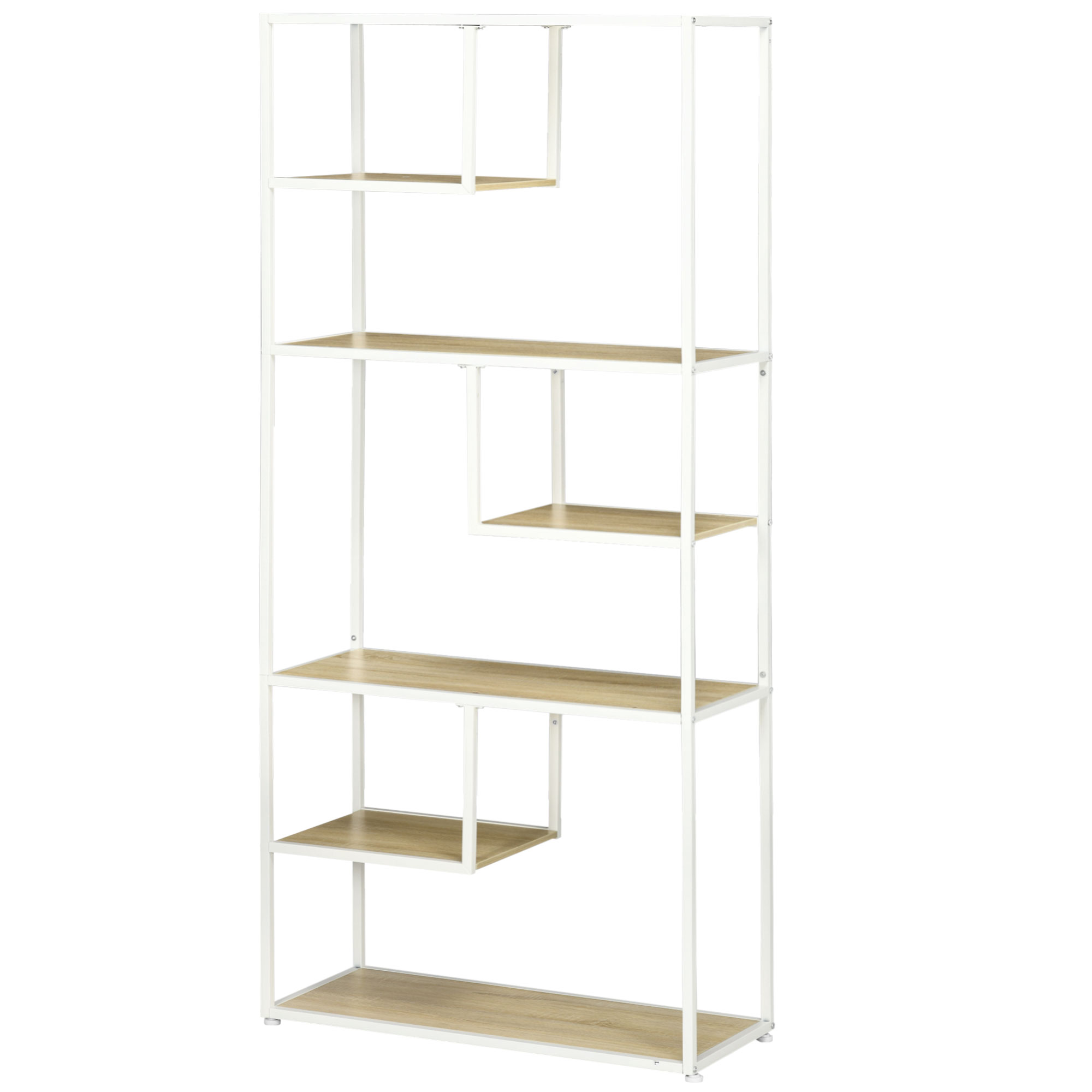 HOMCOM Bücherregal Regal mit 7 Ebenen Metallrahmen Industriestil 83 x 34 x 180 cm Eiche