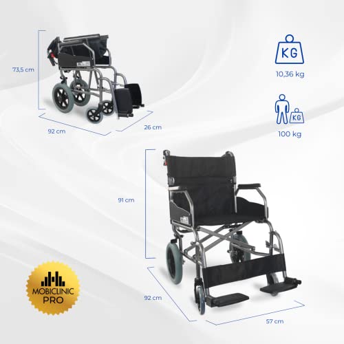 Mobiclinic, Sedia a rotelle, Museo, Di transito, Pieghevole, Alluminio, Freno sulle maniglie, Ortopedica, Poggiapiedi, Braccioli, Per anziani e disabili, Marcatura ce, Ultraleggera, Nero : Amazon.it: Salute e cura della persona