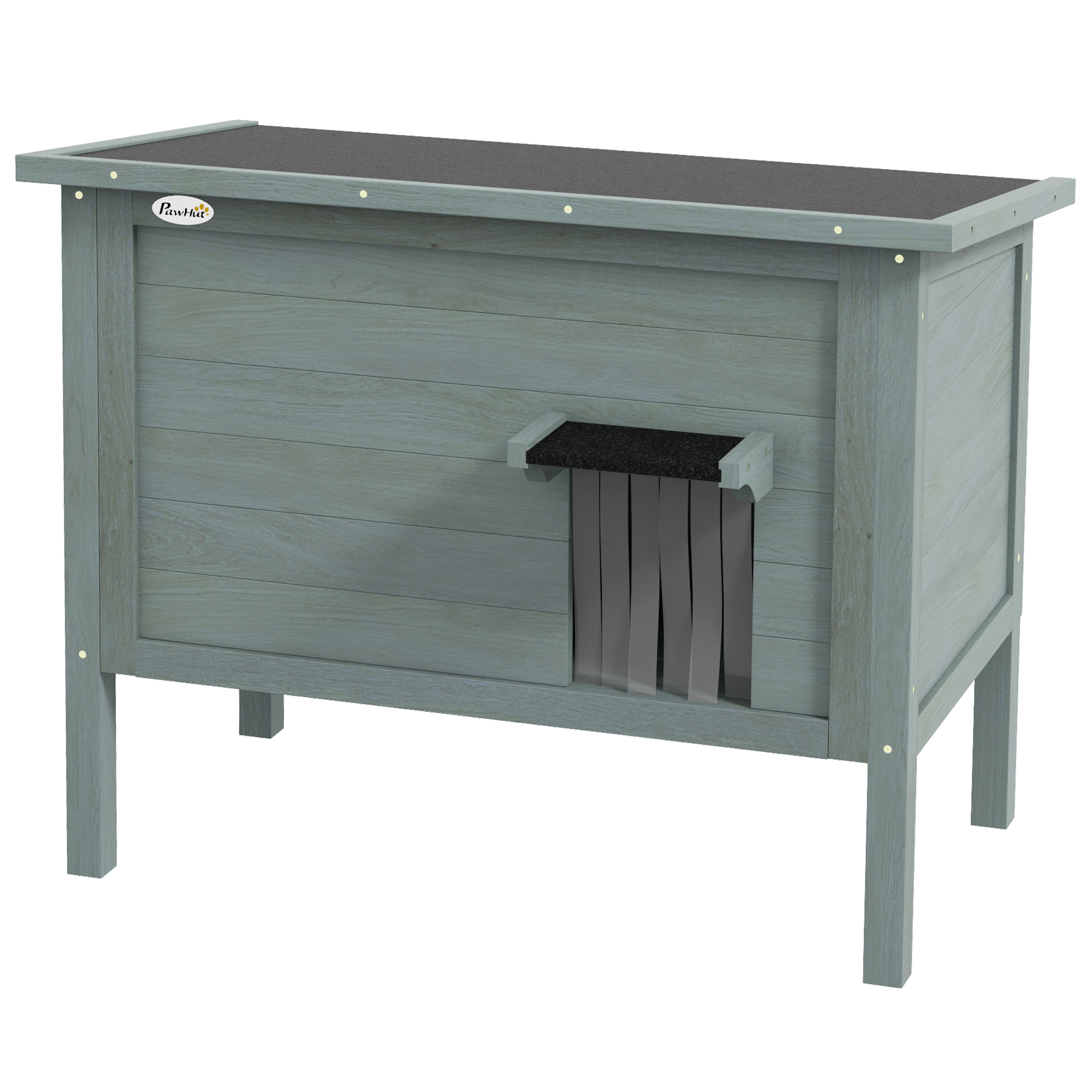 PawHut Katzenhaus Outdoor-Katzenhaus Katzenhütte, wetterbeständig, 1 Fenster, 1 Eingang, 85 x 50 x 68,5 cm, Dunkelgrau+Schwarz