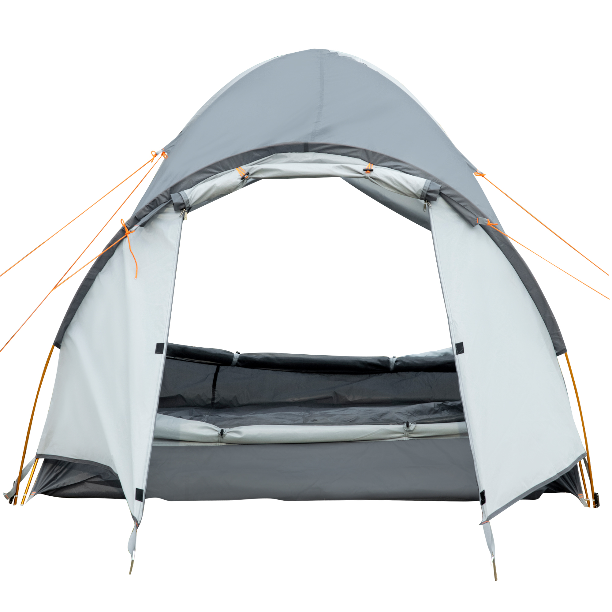 Outsunny Campingzelt für 3-4 Personen wasserdicht doppellagige Mesh-Fenster tragbar 350 x 150 x 128 cm Grau