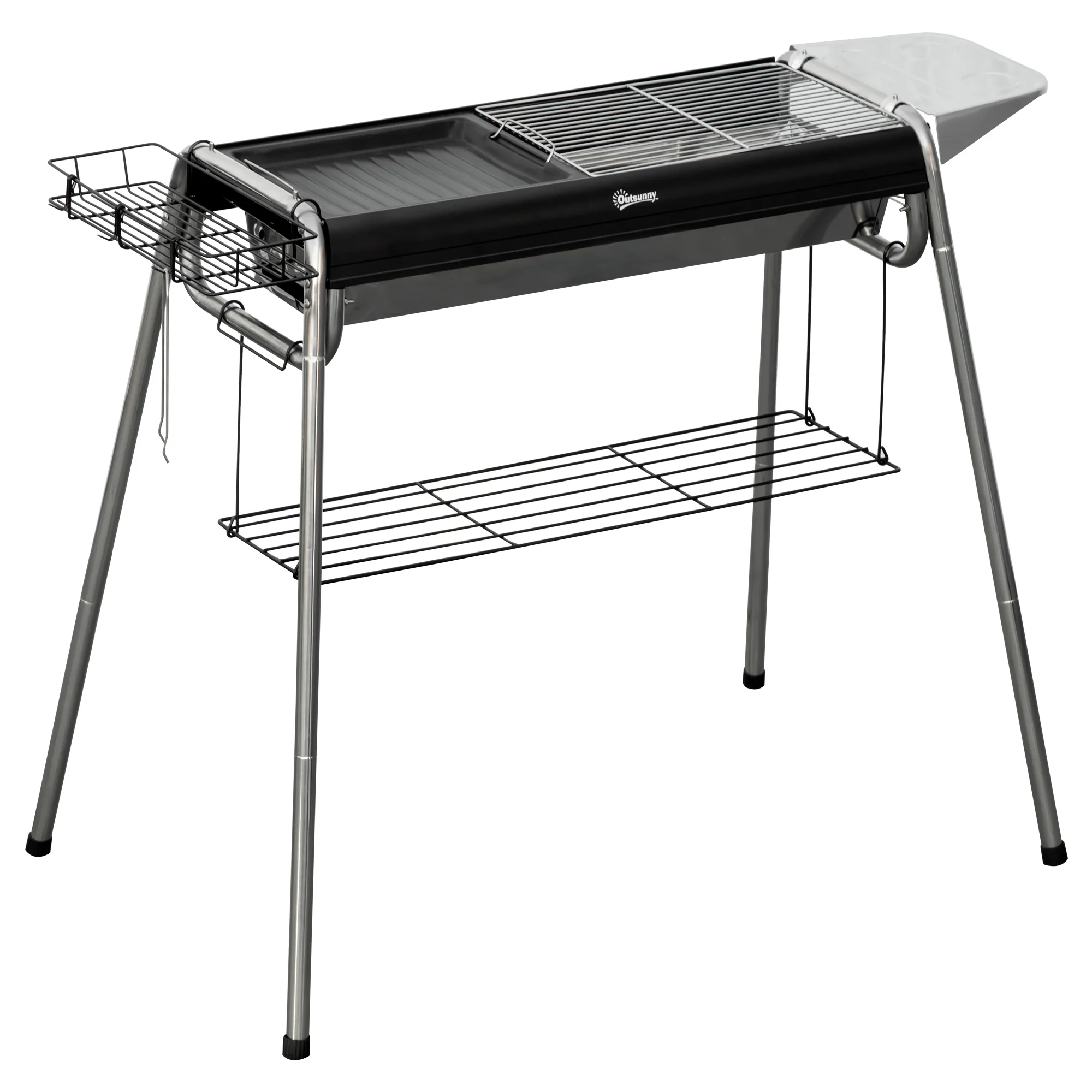 Easycomfort Barbecue a Carbonella con Griglia e Piastra di Cottura, Cestino e Ripiani, 96x61x72cm, Nero