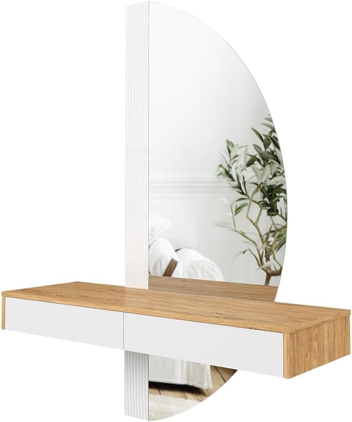 Vicco Melisa Dressing Table, Oak/White, 120 cm with LED Lighting