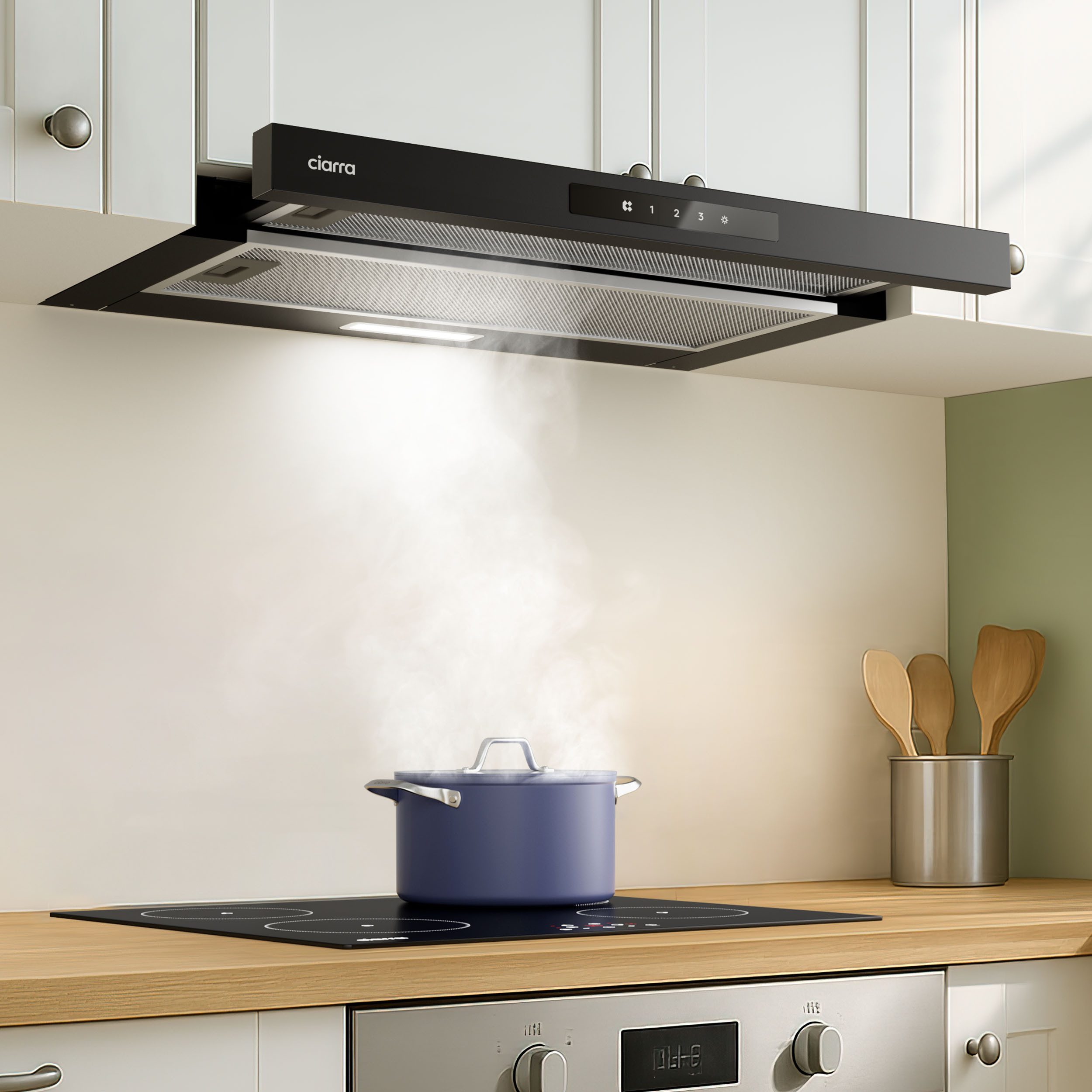 Flachschirmhaube 60cm Teleskophaube A+ 580 m³/h Umluft & Abluft VM6909AB
