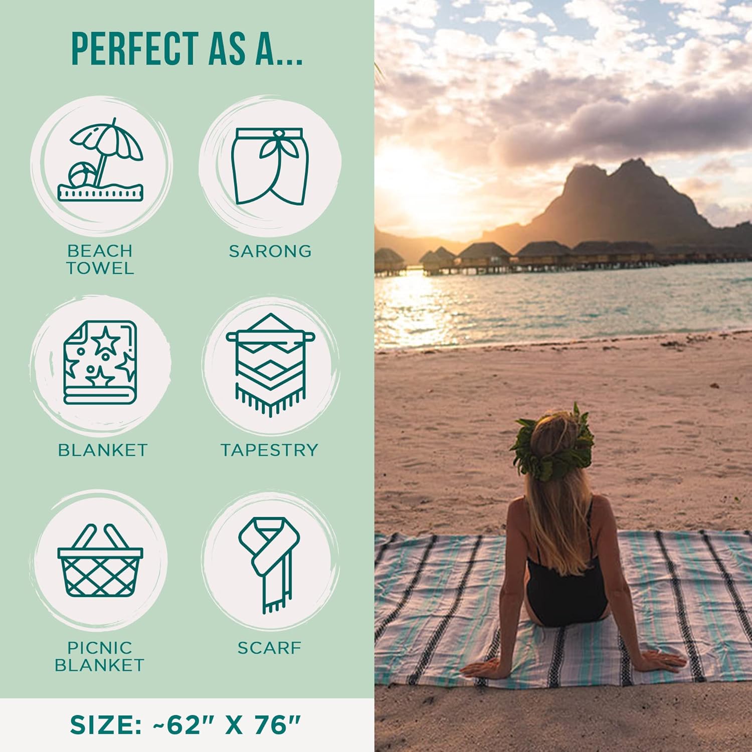 Sand Cloud Strandtuch Decke XXL – AS SEEN ON Shark Tank Seafoam Baja