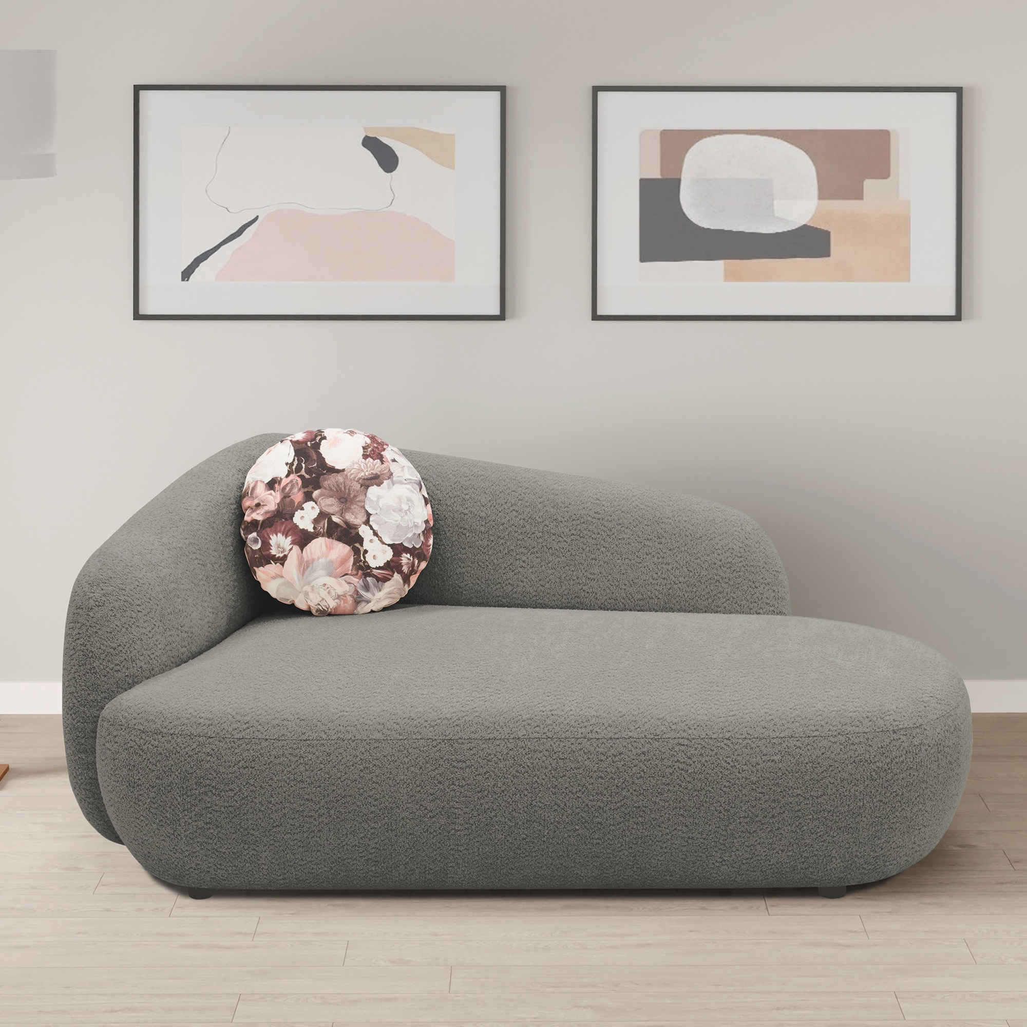 Recamiere 700013, Liege, oval, Füße mit Filzgleitern, Sofa, 183 x 105 x 75 (BxTxH), grau