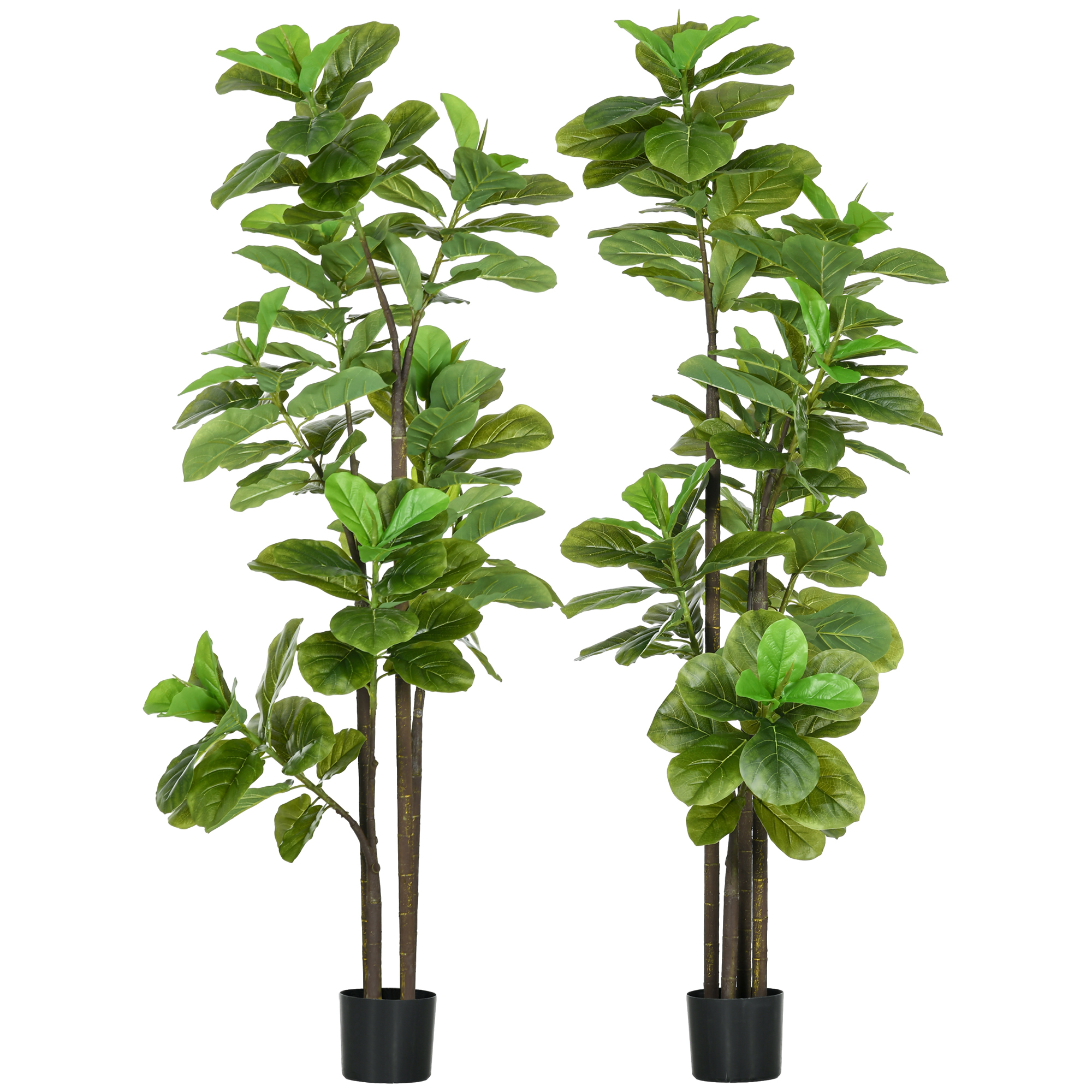 HOMCOM Set mit 2 künstlichen Pflanzen Geigenblattfeige Ficus Lyrata Höhe 180cm mit Topf