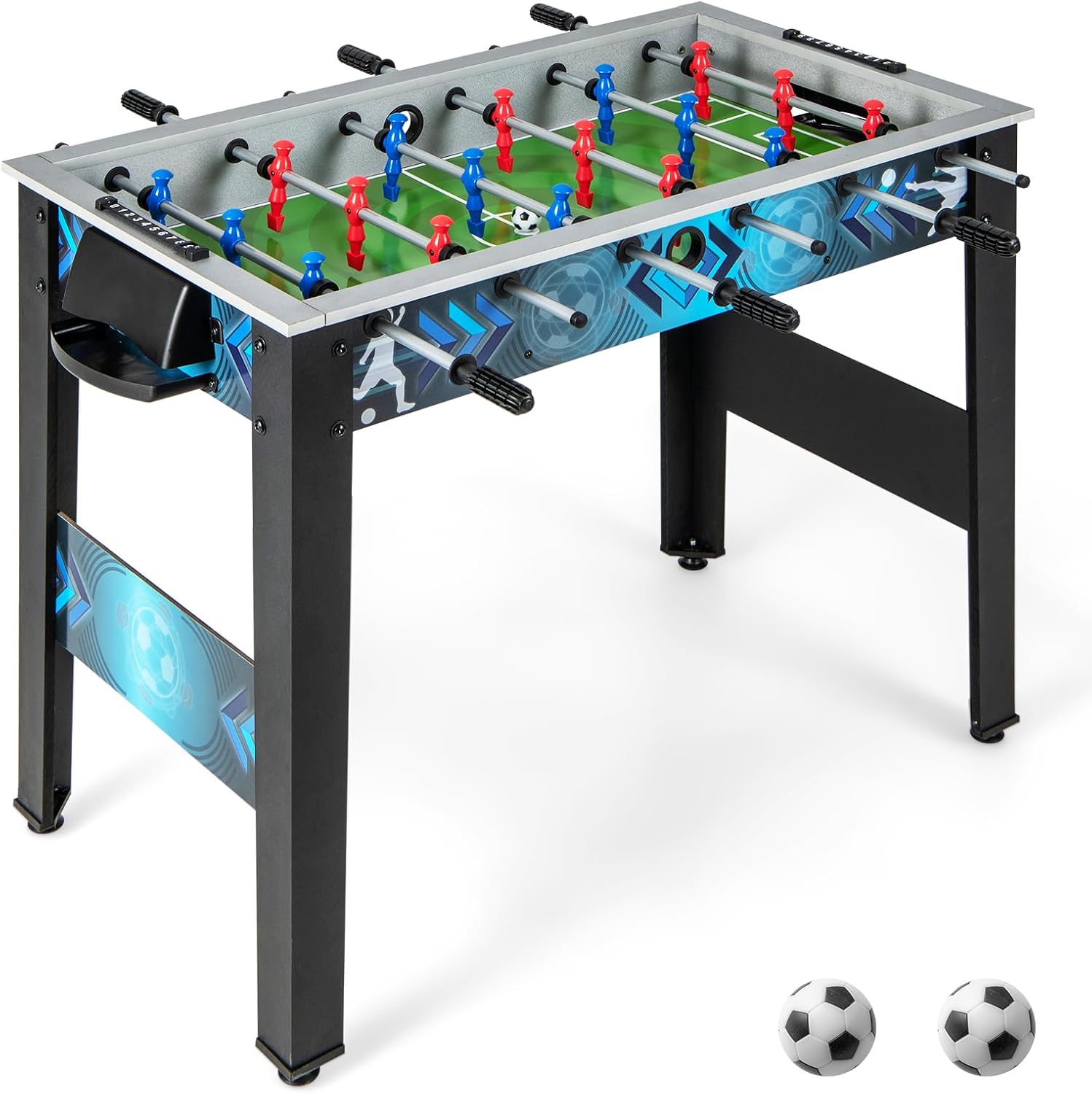 HOMASIS Tavolo da Calcio in Legno per Interni, Calcio Balilla con 2 Palloni da Calcio, Impugnature Lisce, 18 Giocatori Realistici, Biliardino Professionale per Famiglie, Bambini e Adulti