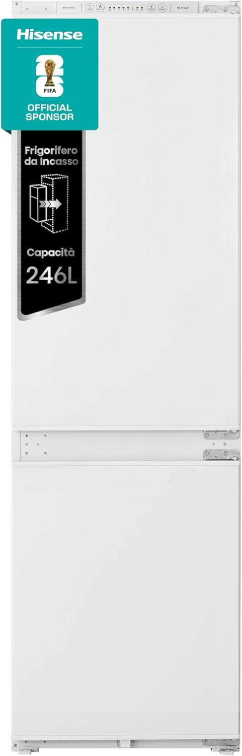 Hisense Rib312F4Awe Frigorifero Combinato Da Incasso, Tecnologia No Frost, Capacità 246 L, Illuminazione Led, Display Elettronico Per Controllo Temperatura, Bianco, ‎54.5 x 54 x 177.2 cm, 57 Kg
