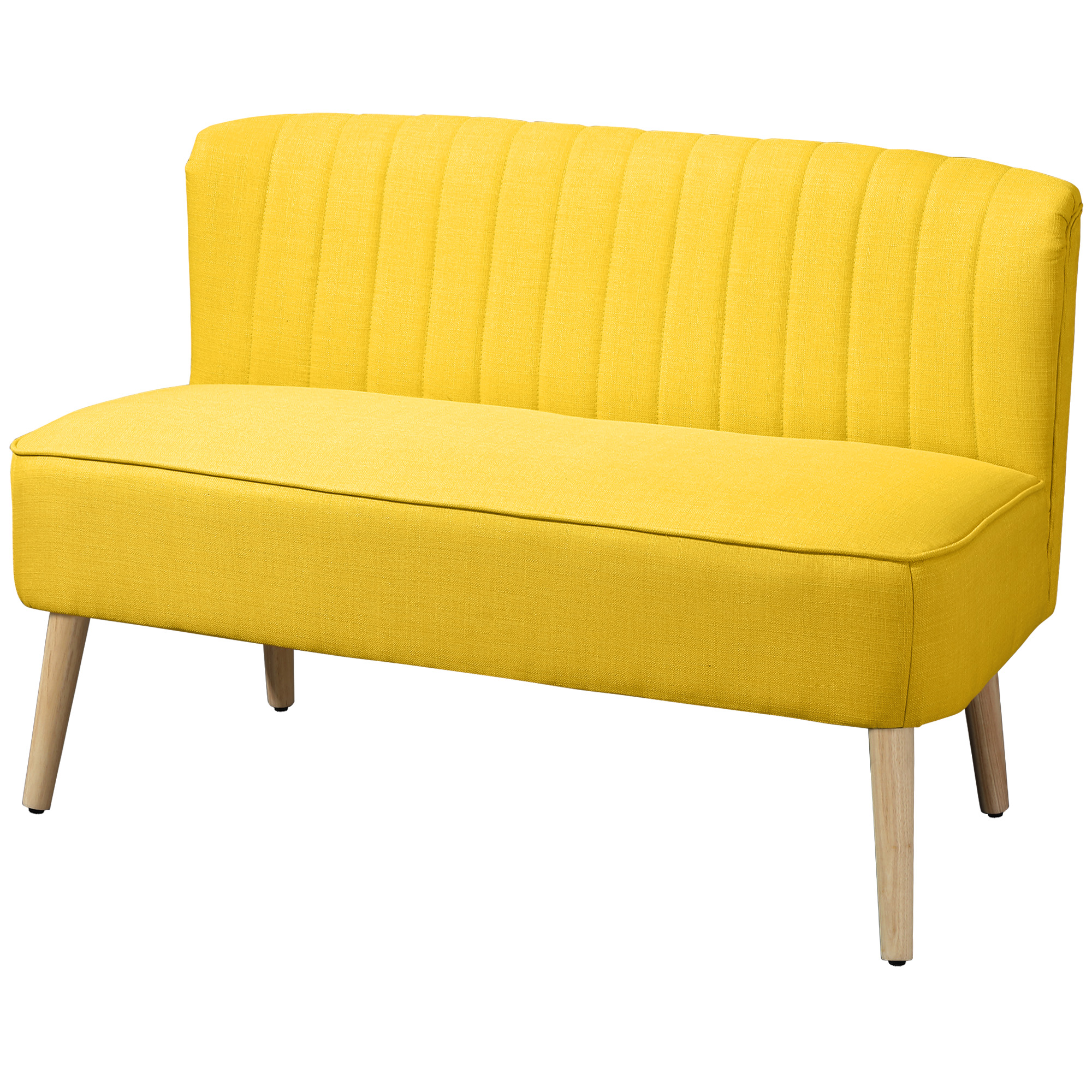 Sofa Retrodesign 2-zitsbank, houten poten, 117 cm x 56,5 cm x 77 cm, Geel