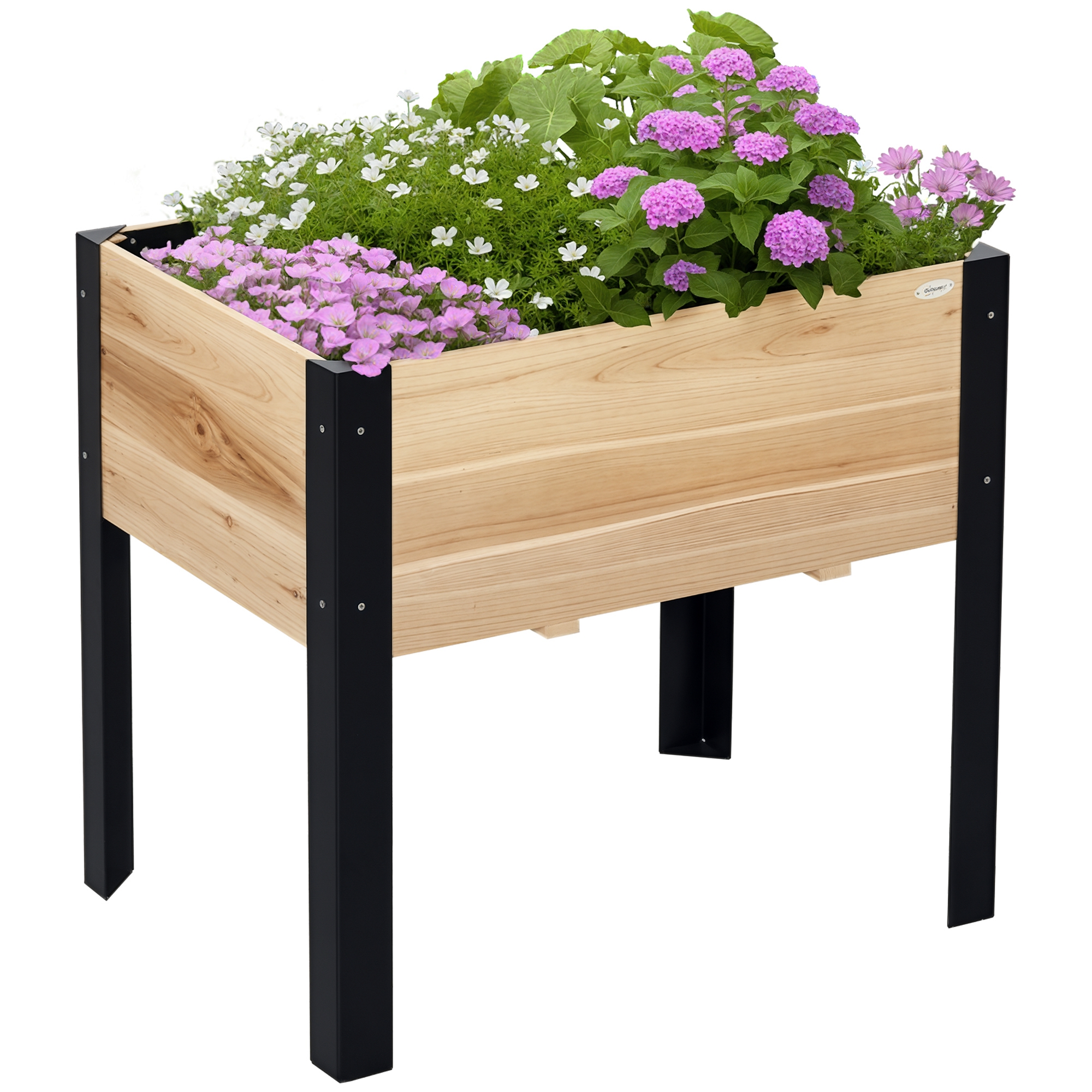 Outsunny Hochbeet Pflanzkasten Blumenkasten Blumentopf Kräuterbeet mit Vliesstoff Massivholz Stahl Natur+Schwarz 80 x 60 x 74 cm